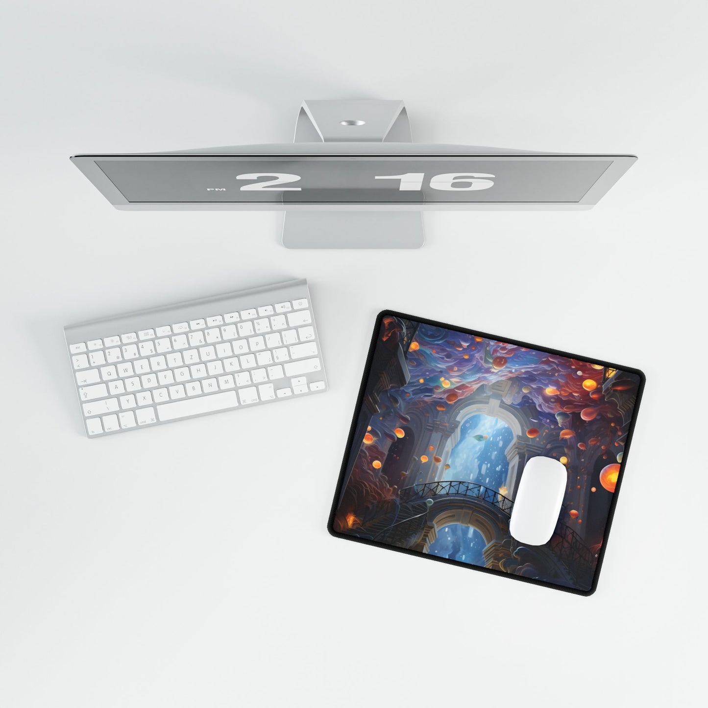 Celestial Art Gallery: Atmospheric Interior Space - Desk Mat