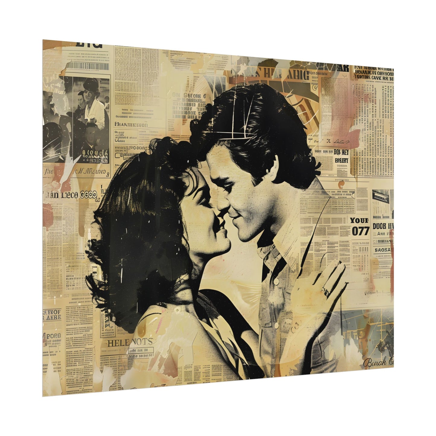 Retro Vintage Romance: Couples Newsprint Artwork - Poster