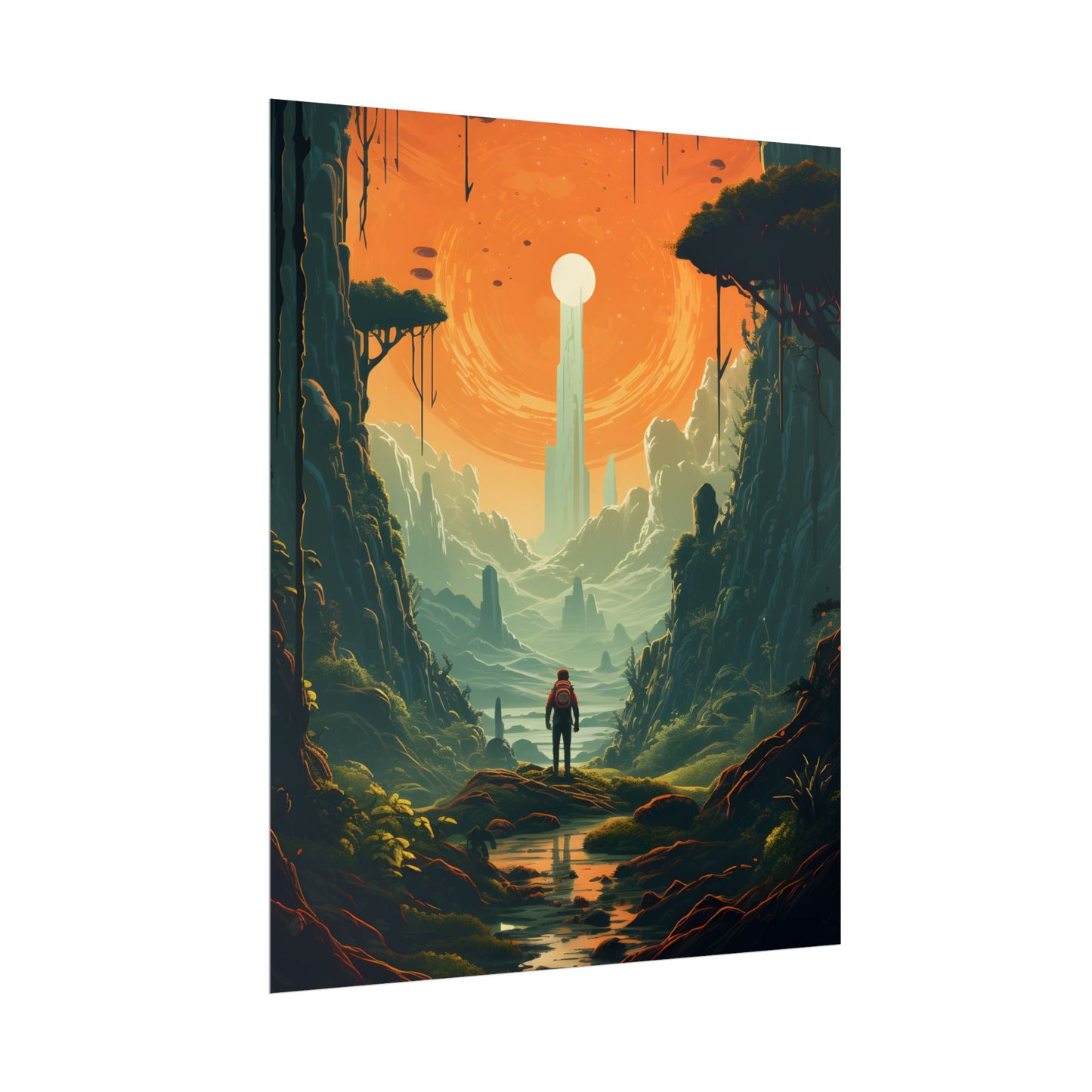 Futuristic Wilderness Explorer: Solo Discovery in Sci-Fi Terrain - Poster