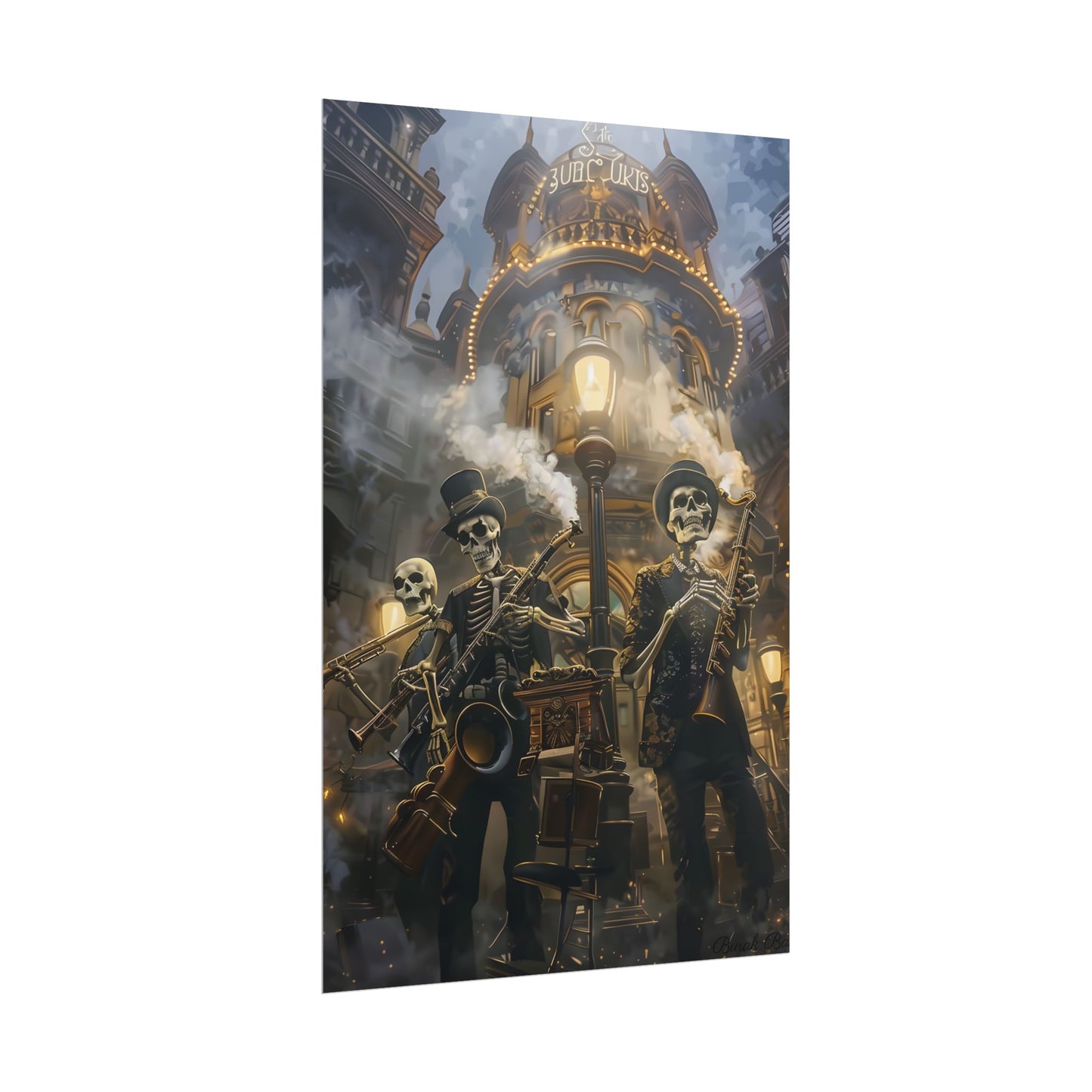 Victorian Skeleton Jazz Band: Nostalgic Lowbrow Art Piece - Poster
