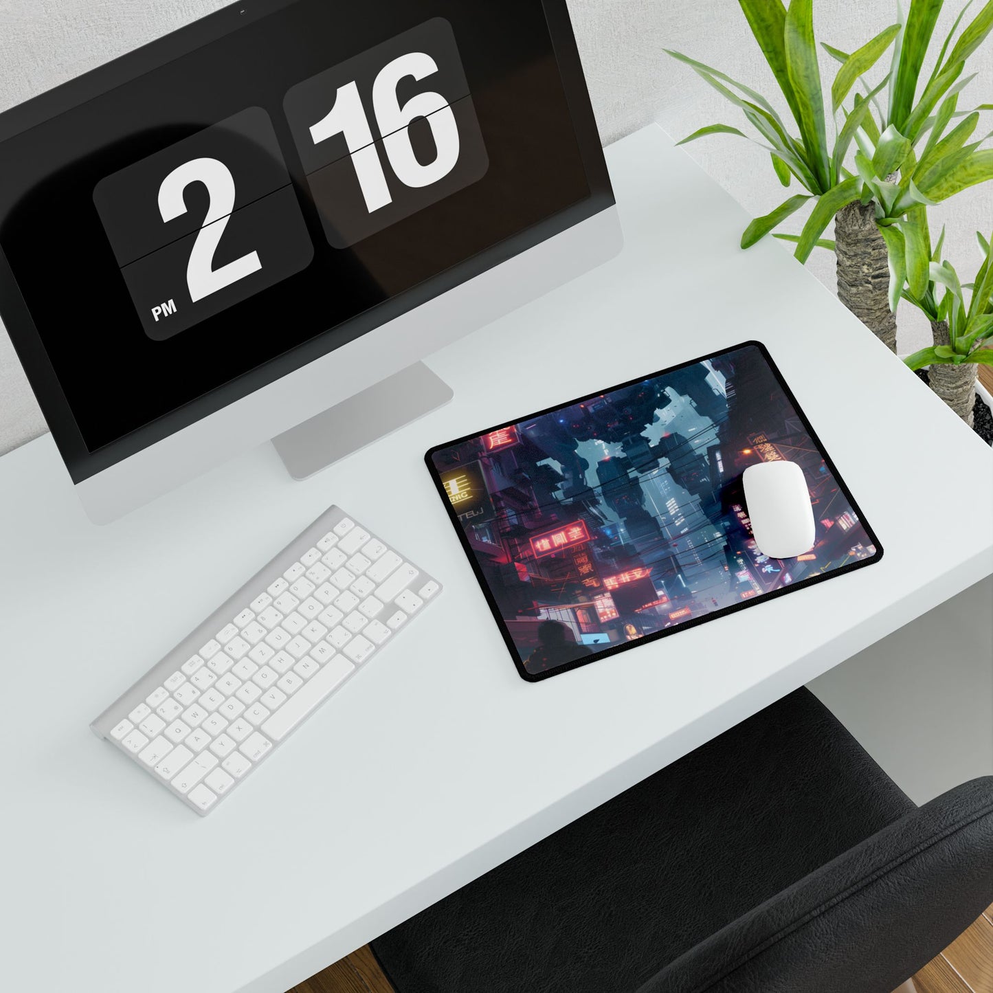 Futuristic City: Neon Dreams Digital Art - Desk Mat