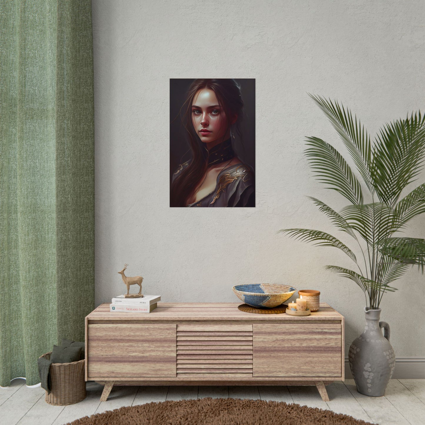 Elegant Indoor Portrait: Brown Hair Beauty - Poster