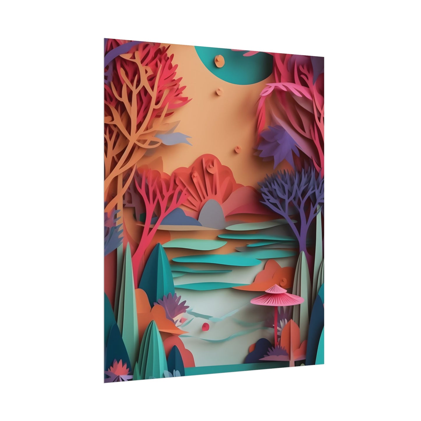 Whimsical Quilling Japanese Landscape: Intricate Paper Art Design - Poster