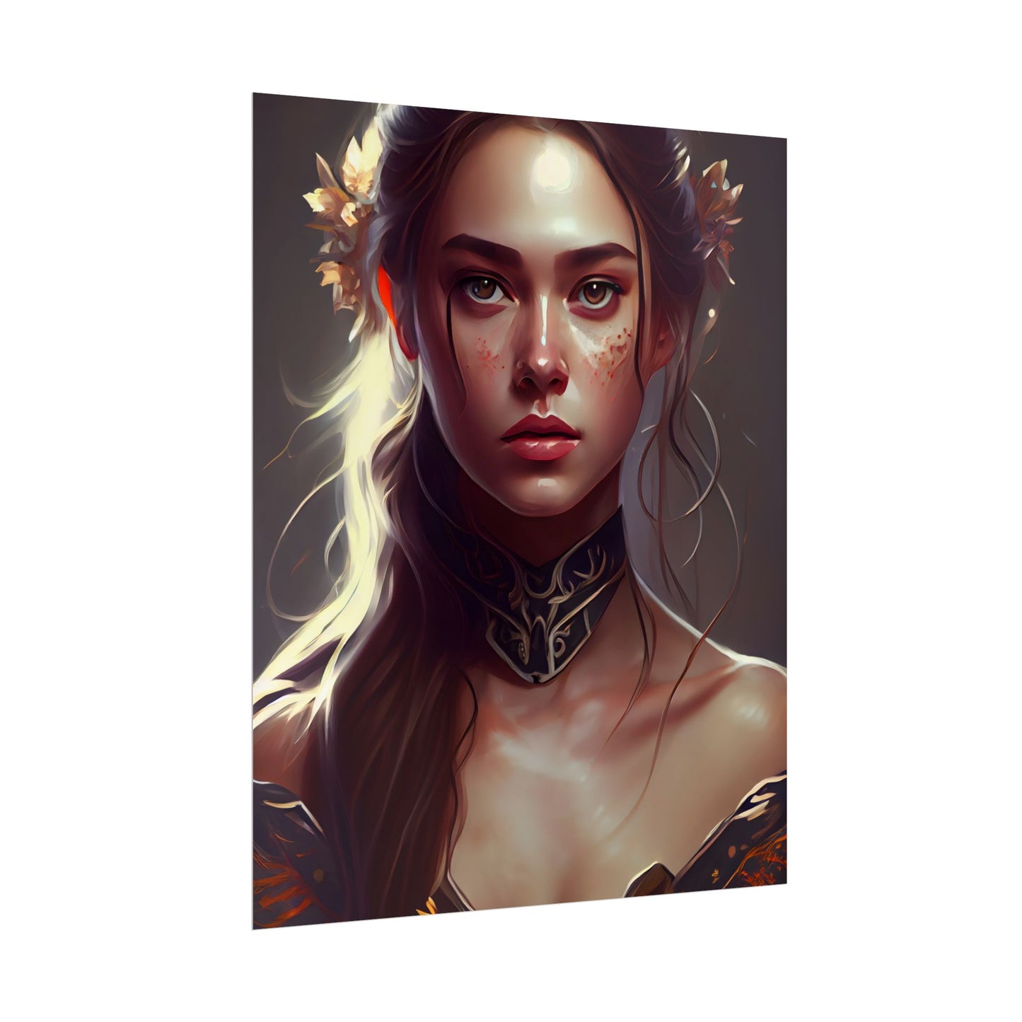 Stunning Female Portrait: Brown Hair Artwork in a Dramatic Style - Poster