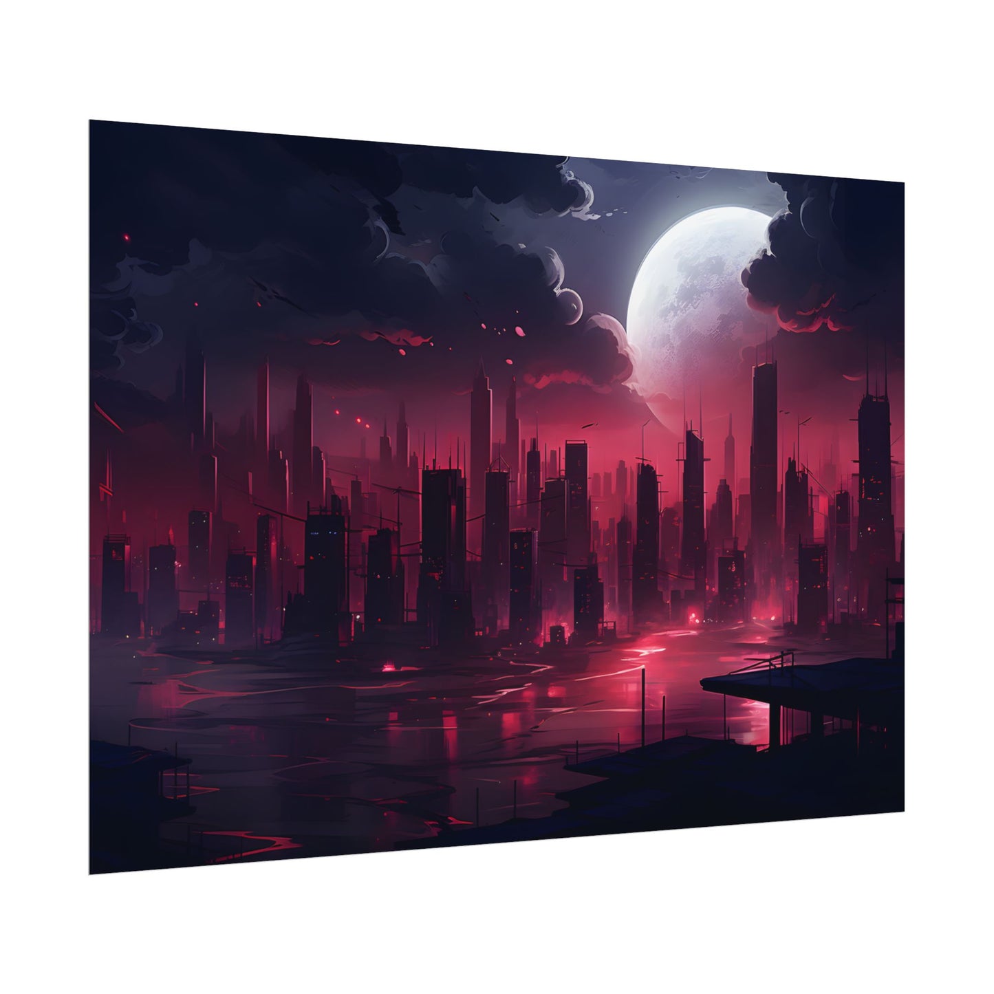 Cyberpunk Night: Burning Cityscape Digital Art - Poster