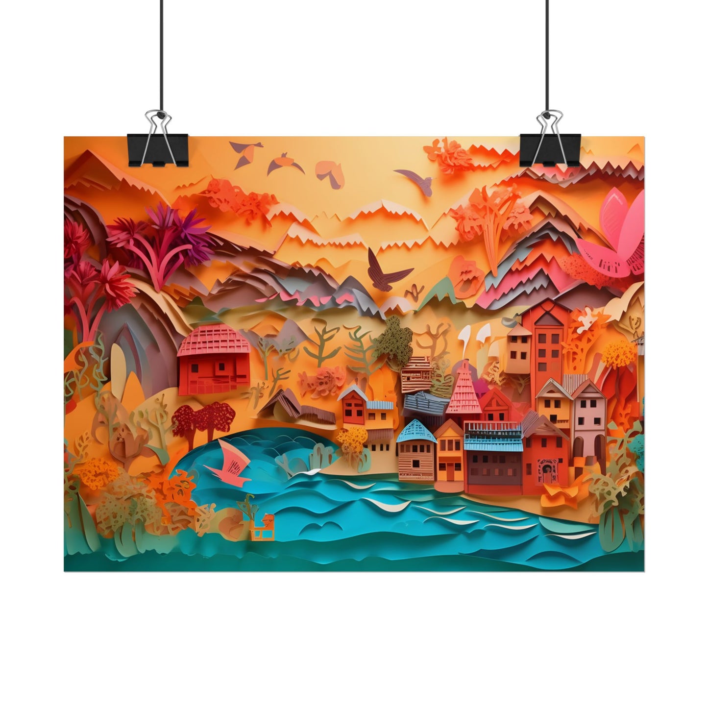 Magical Beach Landscape: Paper Quilling Artwork - Poster