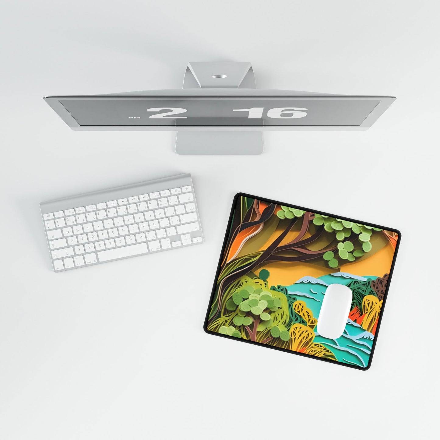 African Paper Quilled Landscape: Artwork in Brown and Green - Desk Mat