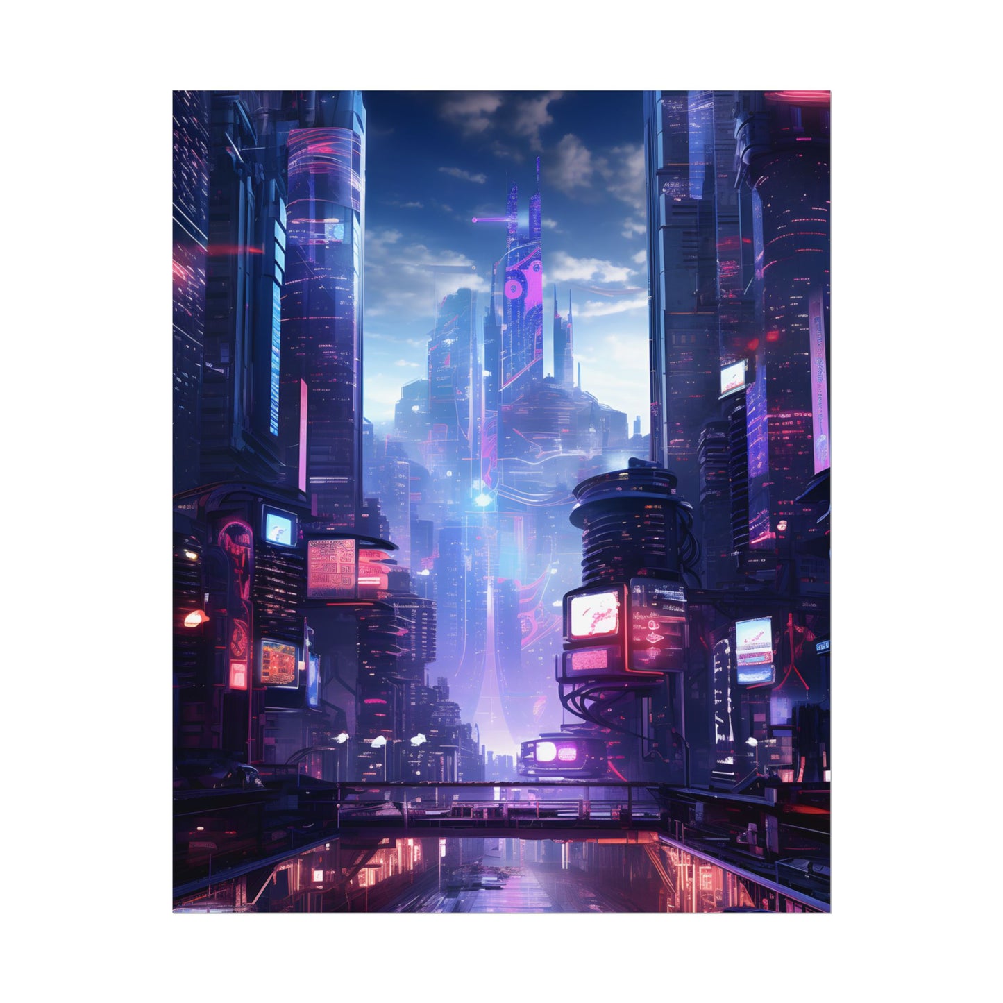 Cyberpunk Dystopia: Neon Cityscape Digital Art - Poster
