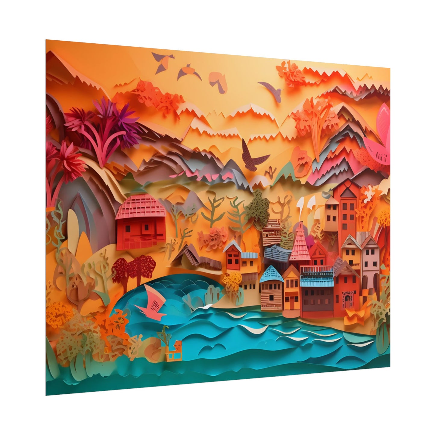 Magical Beach Landscape: Paper Quilling Artwork - Poster