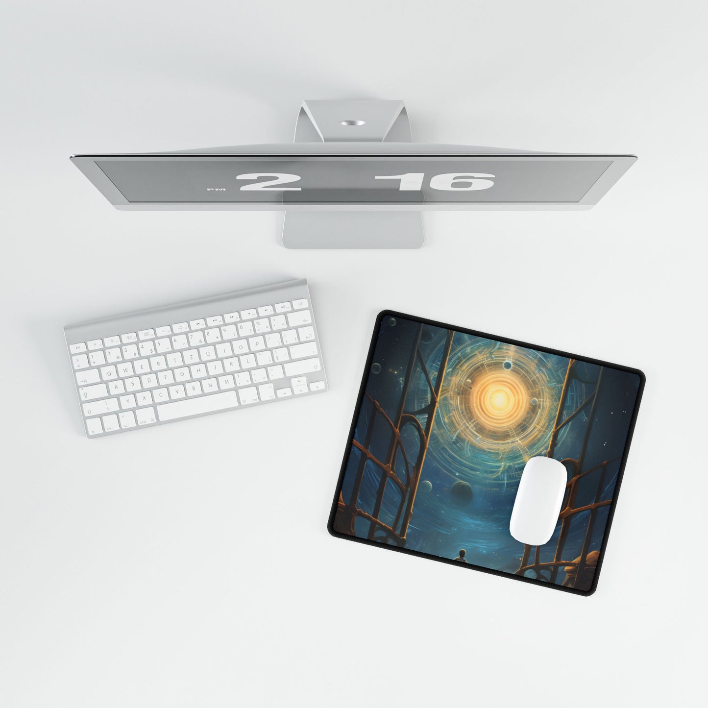 Space Explorer's Journey: Sleek Spacecraft in Stellar Odyssey - Desk Mat