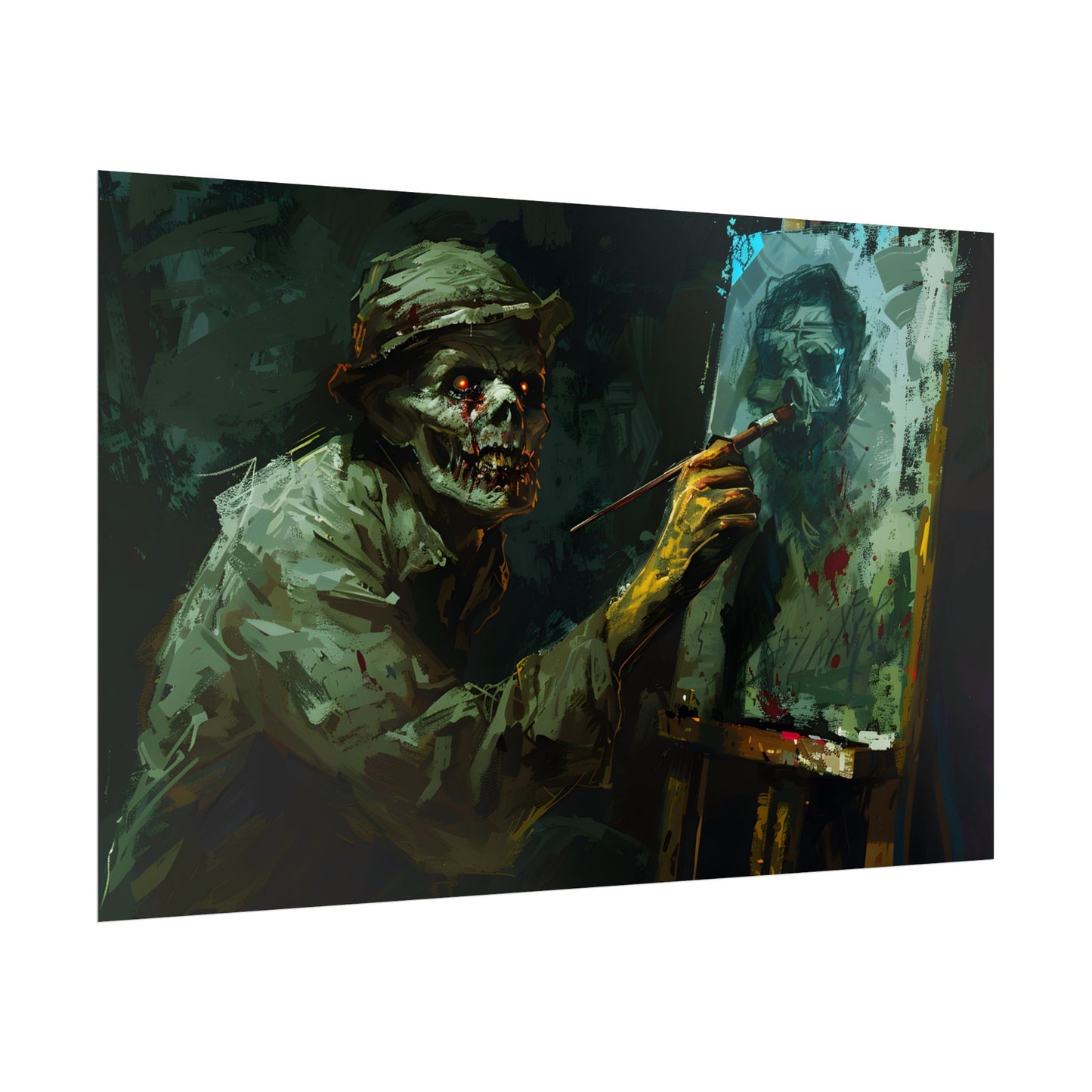 Zombie Painter in Action: Original Digital Art Piece - Poster