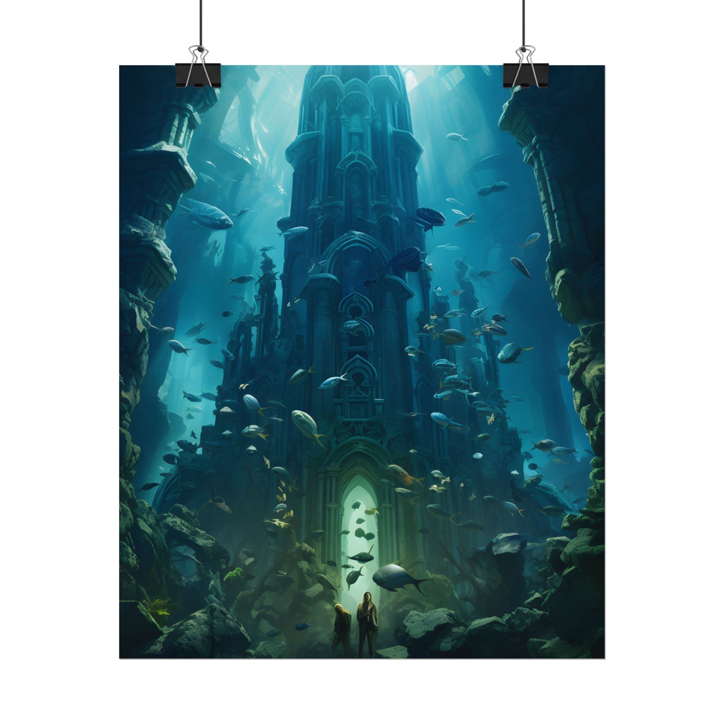 Sunken Ancient City: Underwater Ruins Digital Art - Poster