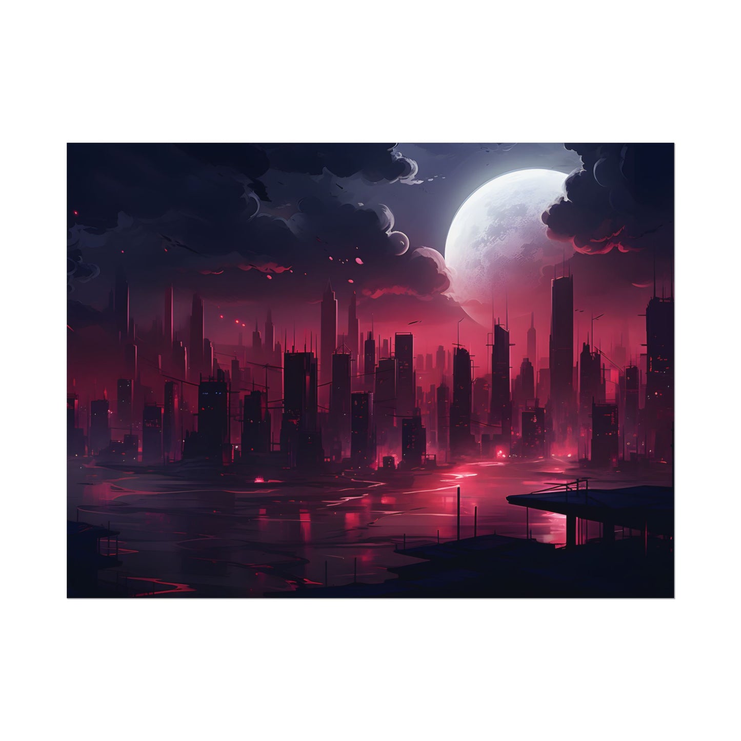 Cyberpunk Night: Burning Cityscape Digital Art - Poster