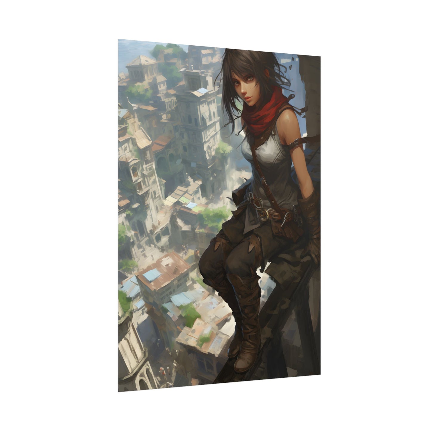 Anime Fantasy Bird's Eye View: White Feathers Digital Art - Poster