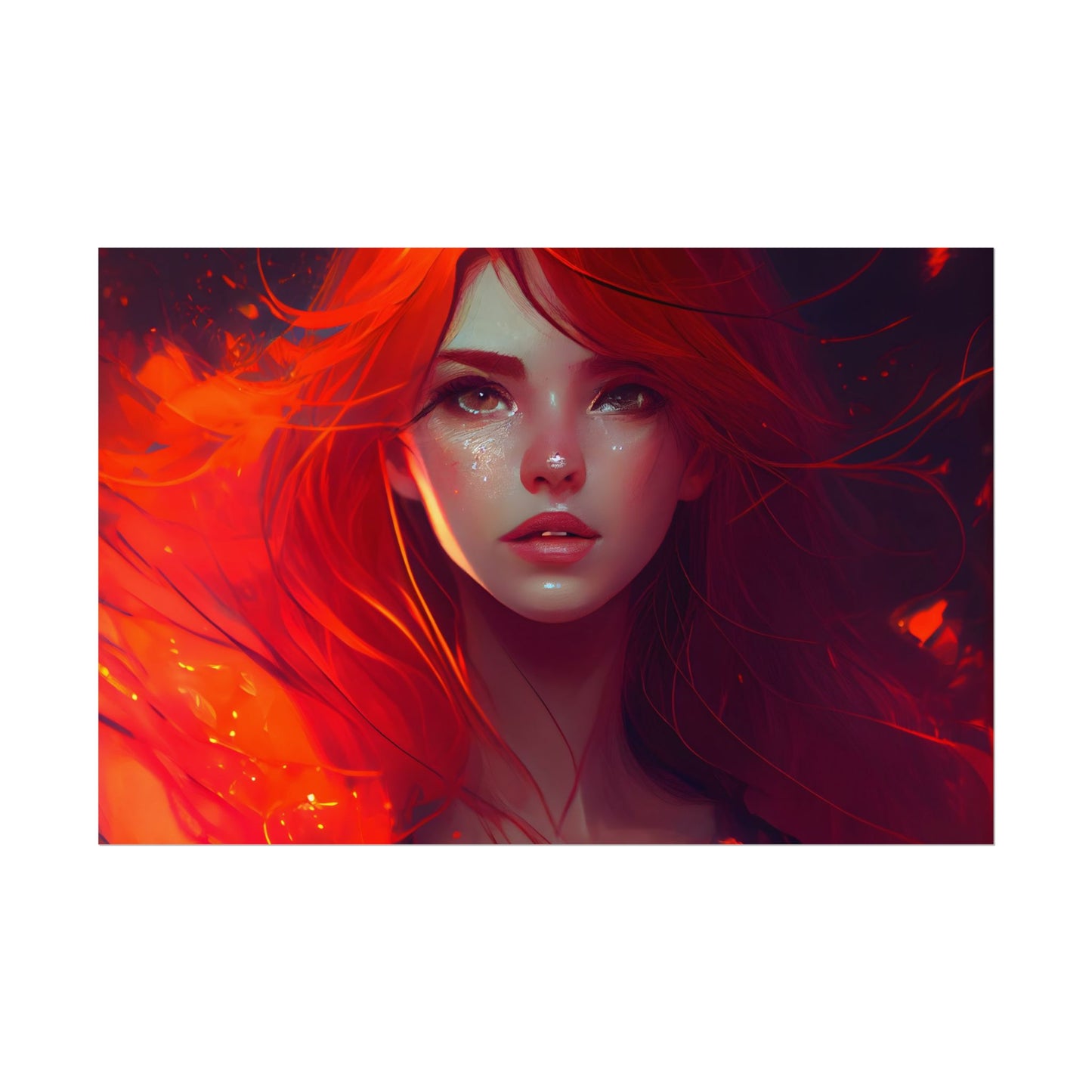 Glowing Female Portrait: Close-Up Artwork - Poster