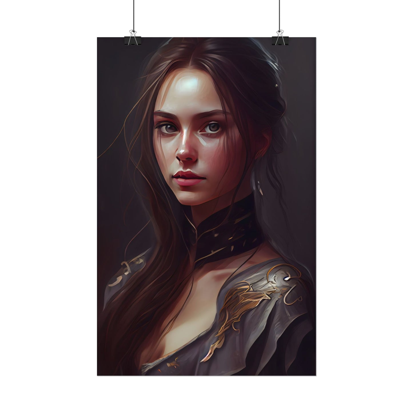 Elegant Indoor Portrait: Brown Hair Beauty - Poster