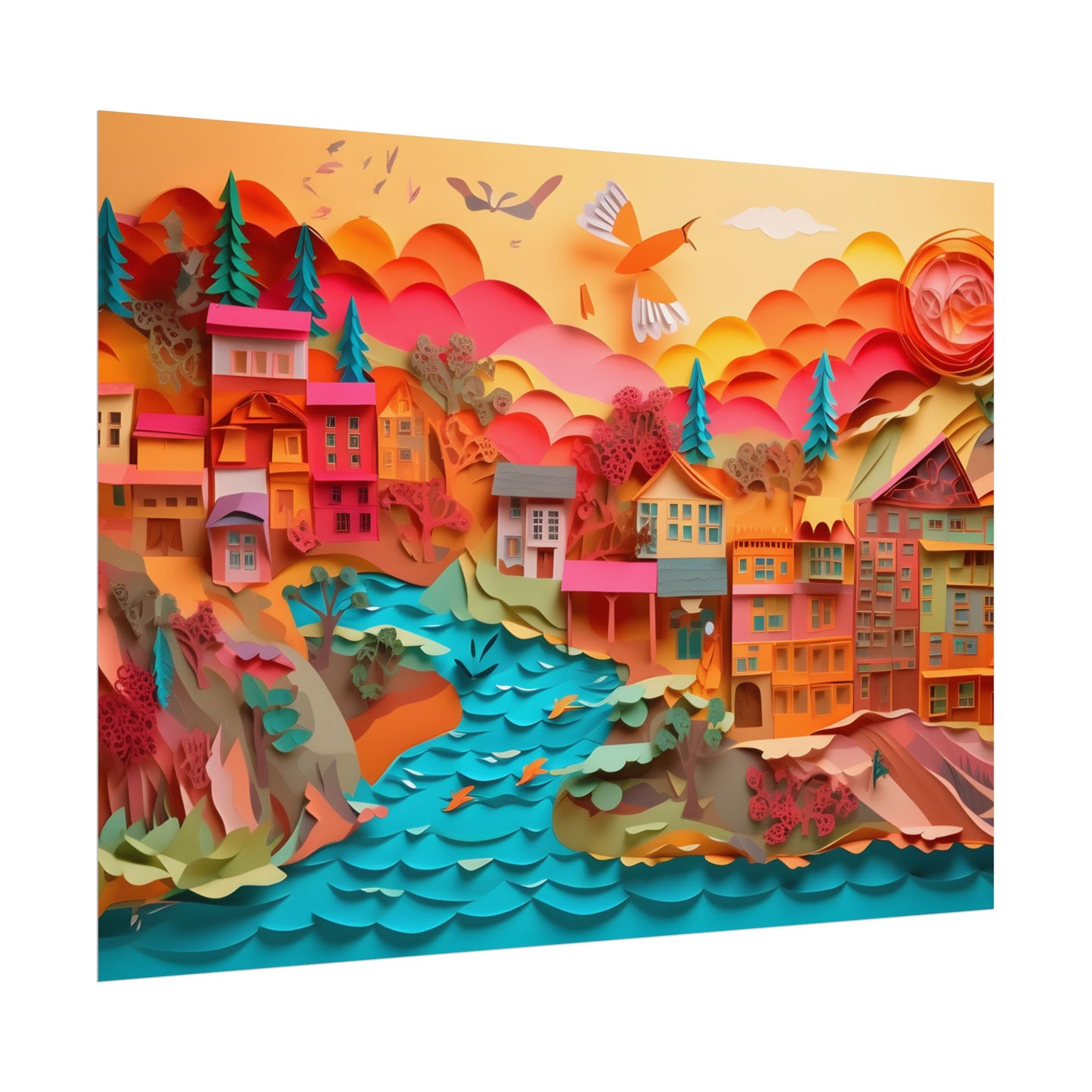 Magical Beach Quill: Vibrant Paper Art of Tropical Paradise - Poster