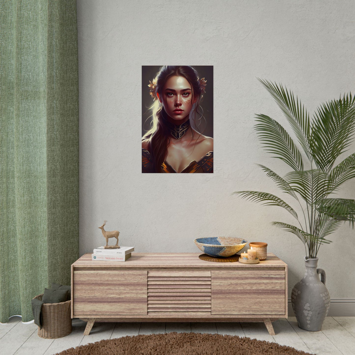 Stunning Female Portrait: Brown Hair Artwork in a Dramatic Style - Poster