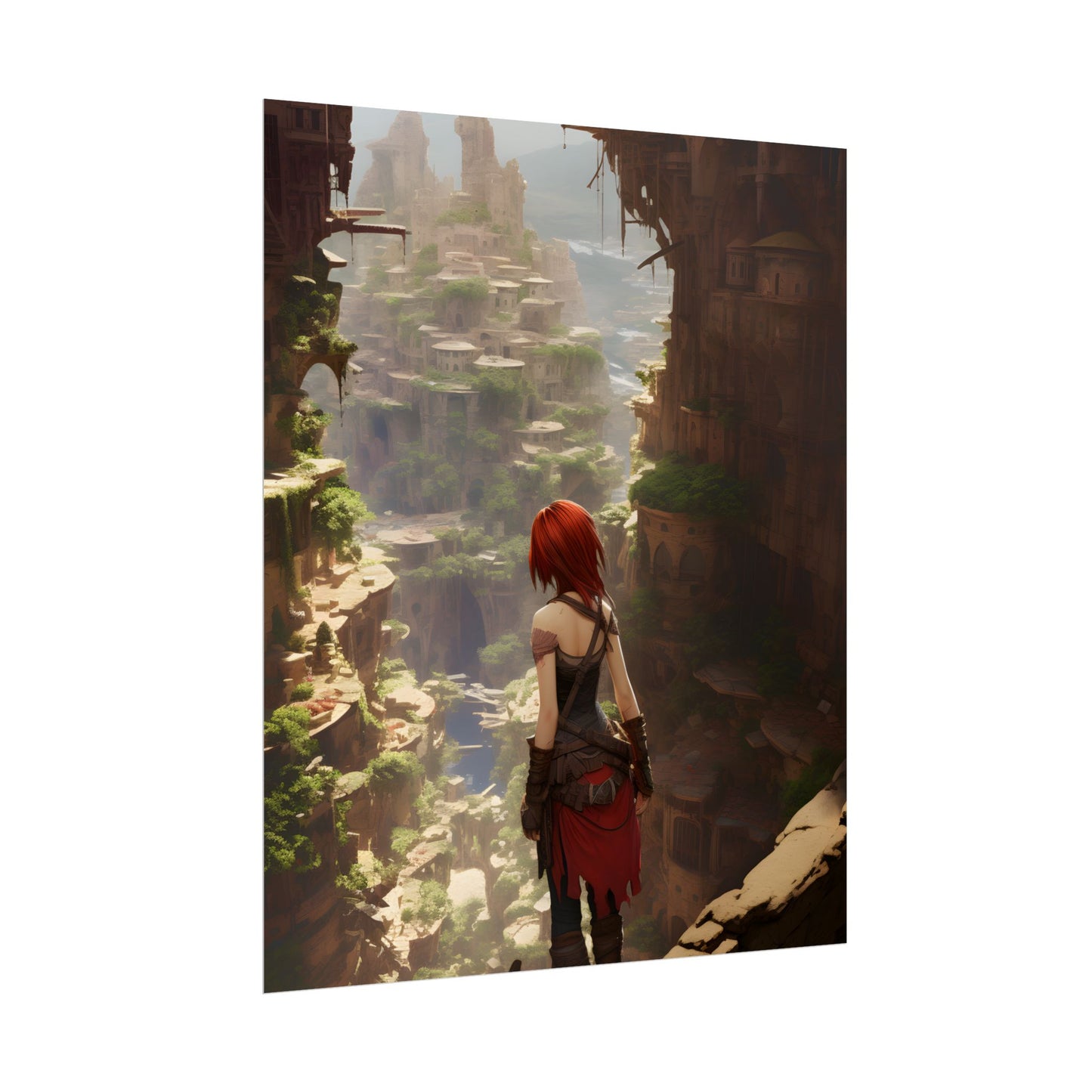 Anime Red Haired Female: Dramatic Bird's Eye View - Poster