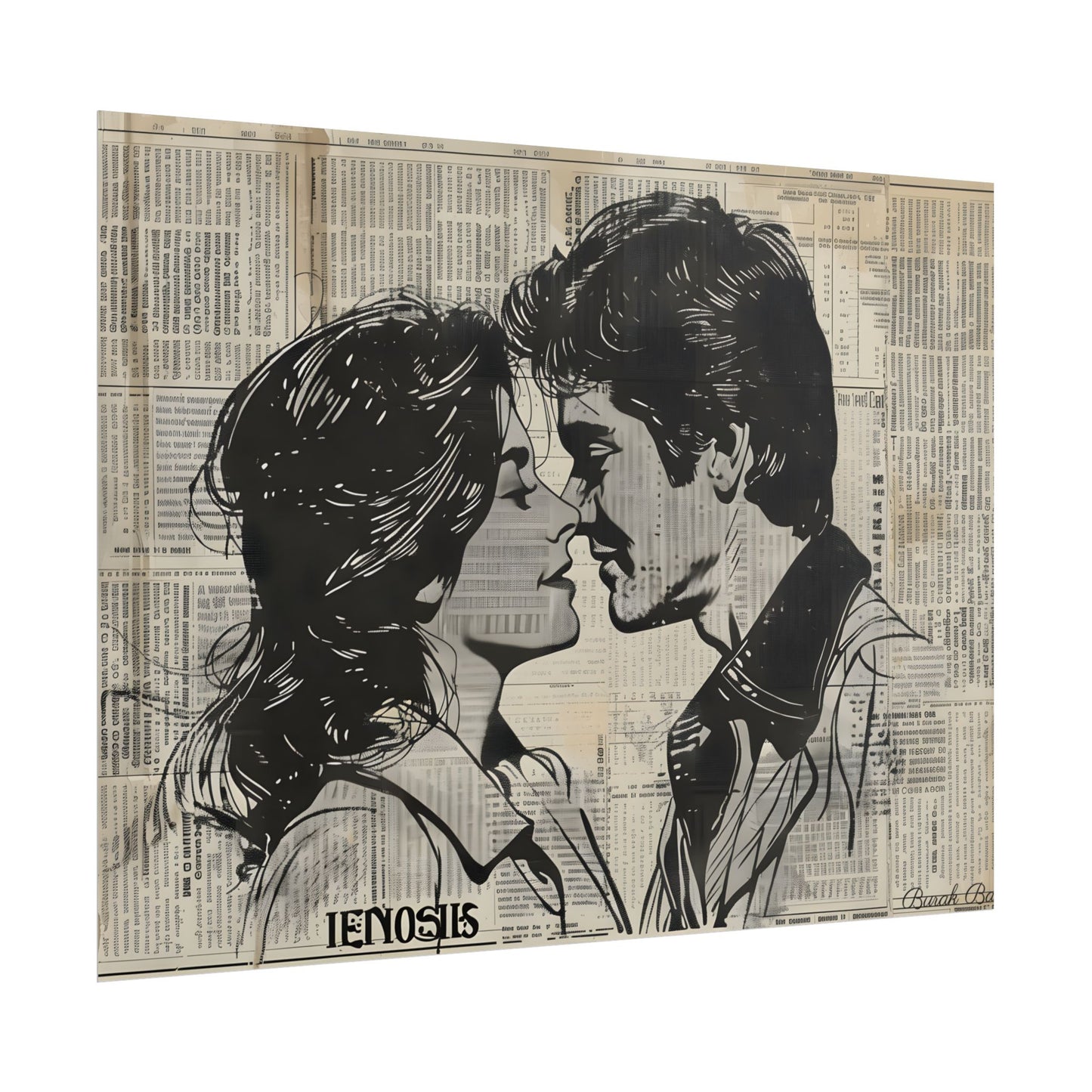 Vintage Romance Couples: Timeless Newsprint Art - Poster