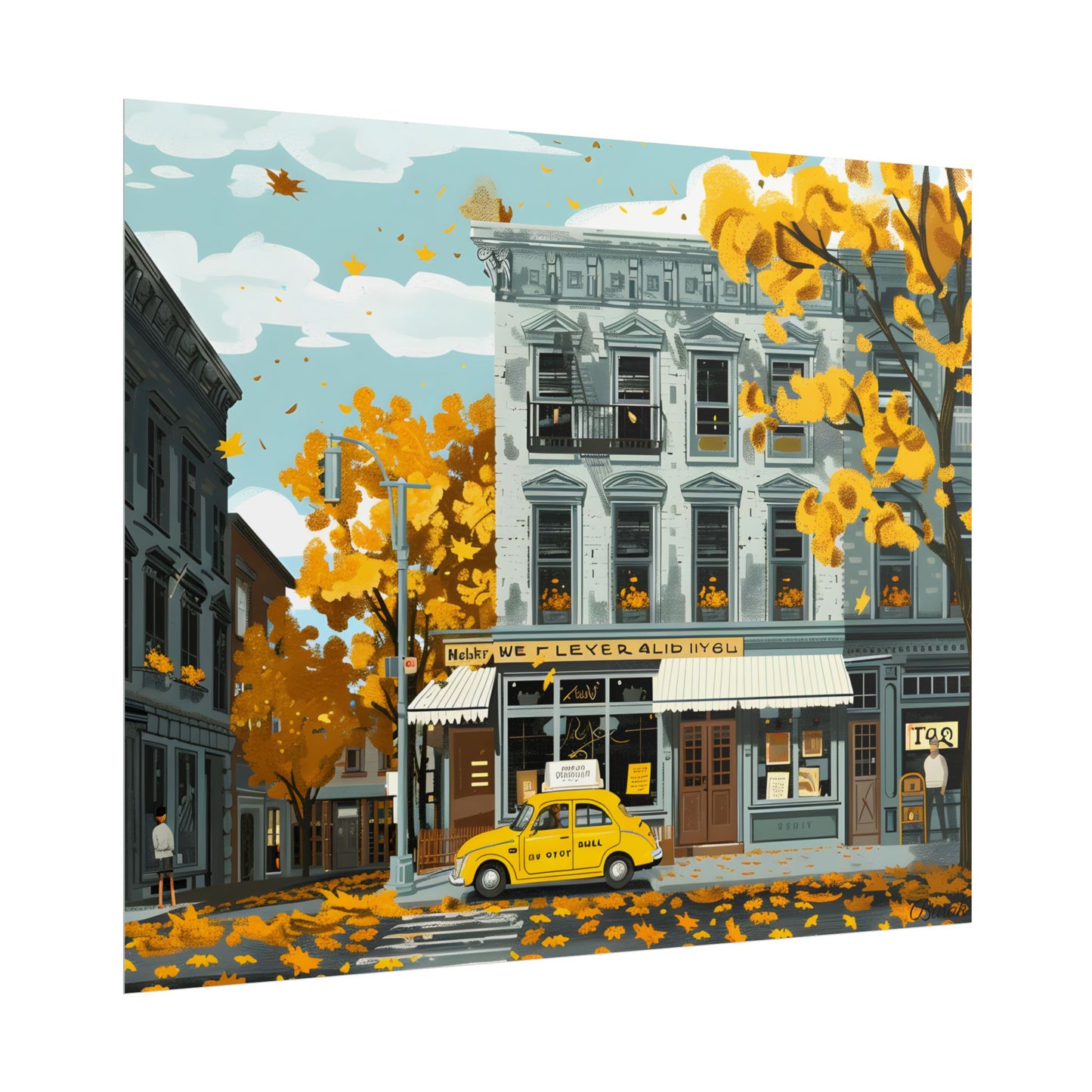 Whimsical Yellow Building: Ornate Illustration Artwork - Poster