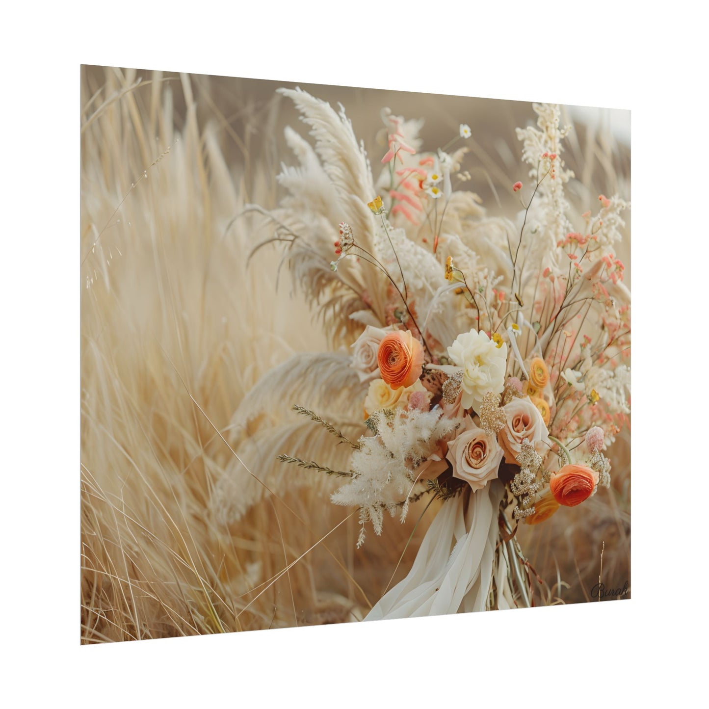 Whimsical Floral Oasis: Vibrant Pampas Artwork - Poster