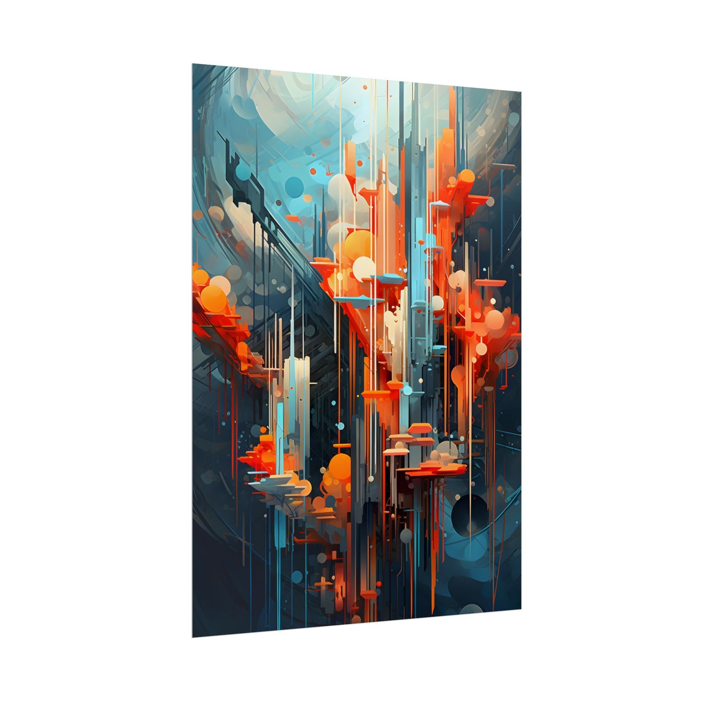 Abstract Cyber Dreamscape: Vibrant Colors and Neon Lights Digital Art - Poster