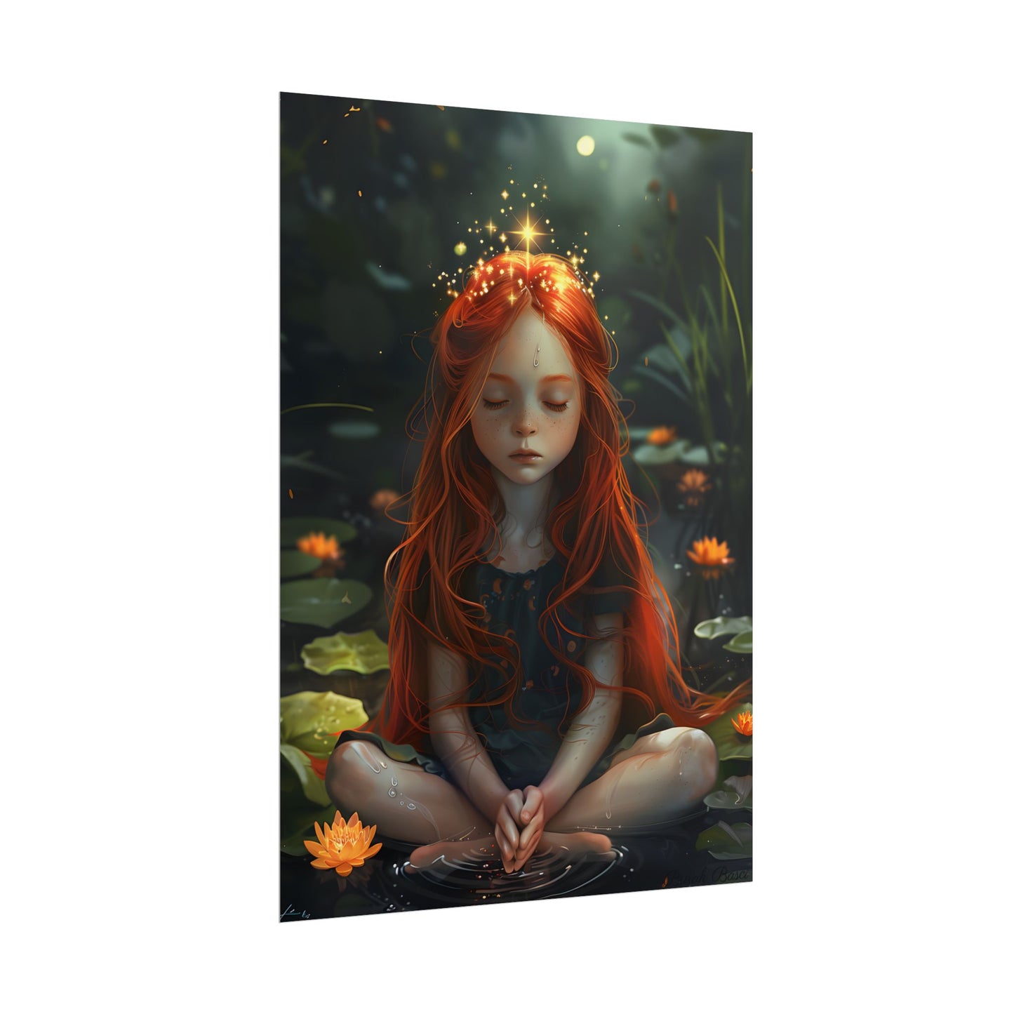 Vibrant Young Girl: Sparkling Red Hair Artwork - Poster