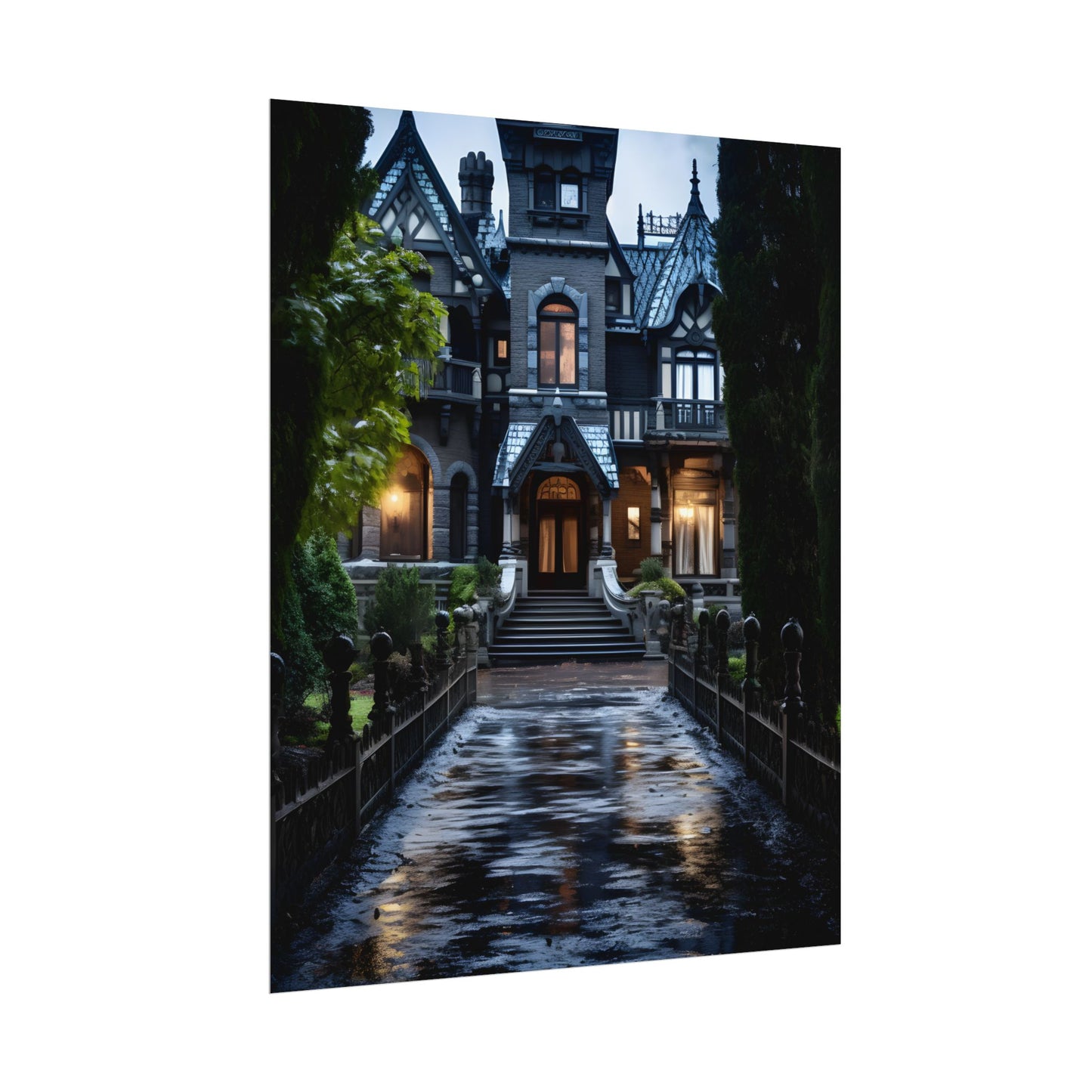 Ethereal Shadows of a Haunted Mansion: Dark Artwork - Poster