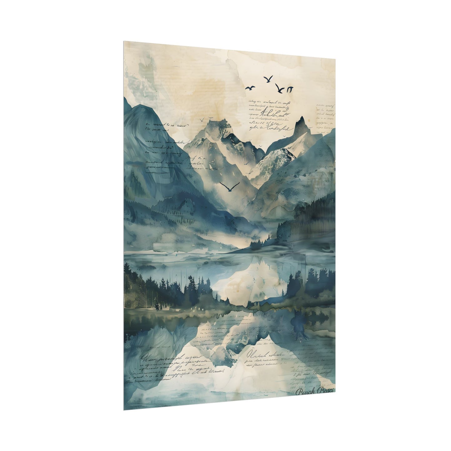 Serene Mountain Landscape: Wildlife Art with Birds in Flight - Poster