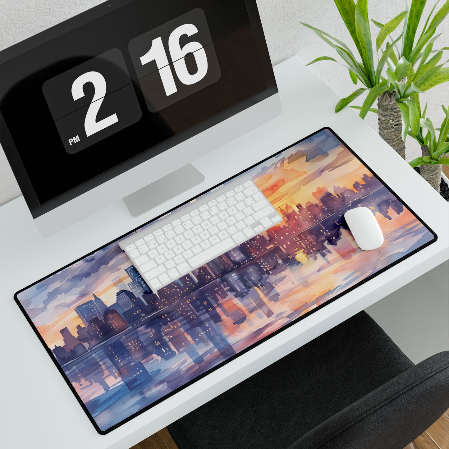 Watercolor New York City Sunset Skyline: Artistic NYC View - Desk Mat