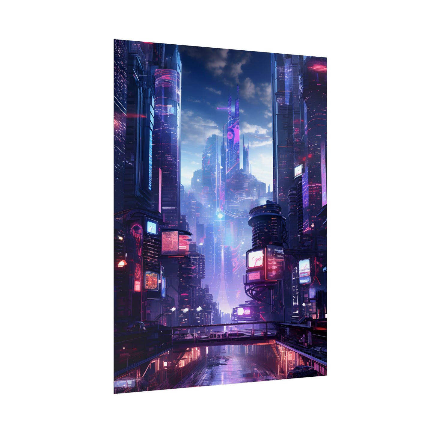 Cyberpunk Dystopia: Neon Cityscape Digital Art - Poster