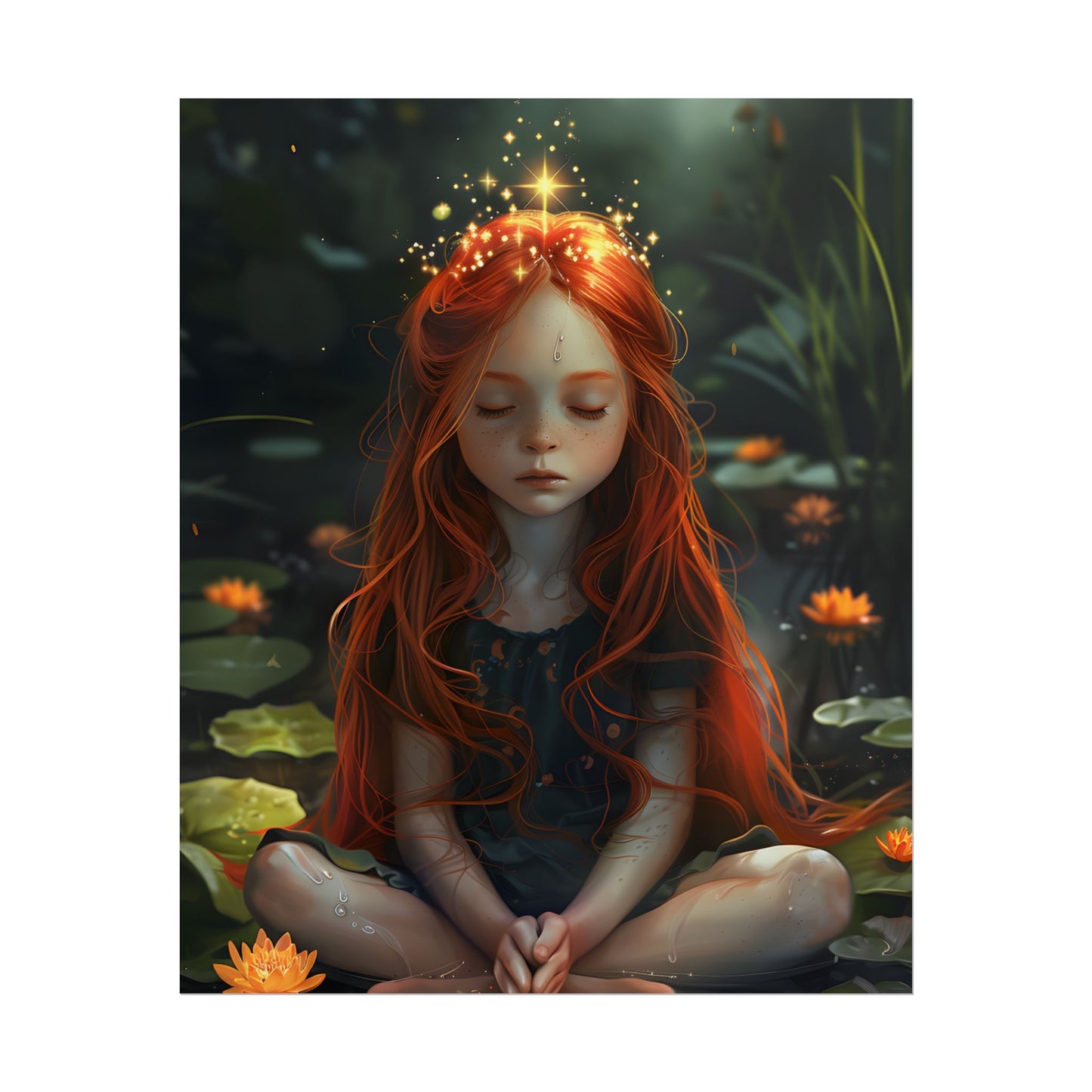 Vibrant Young Girl: Sparkling Red Hair Artwork - Poster