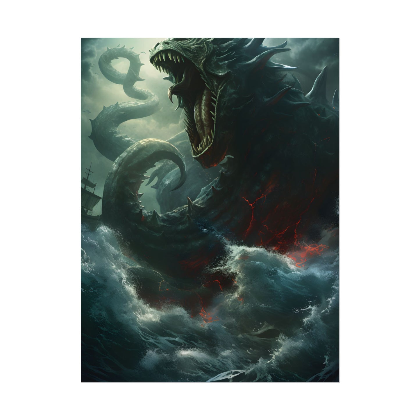 Ancient Sea Monster: Mythical Serpentine Digital Illustration - Poster