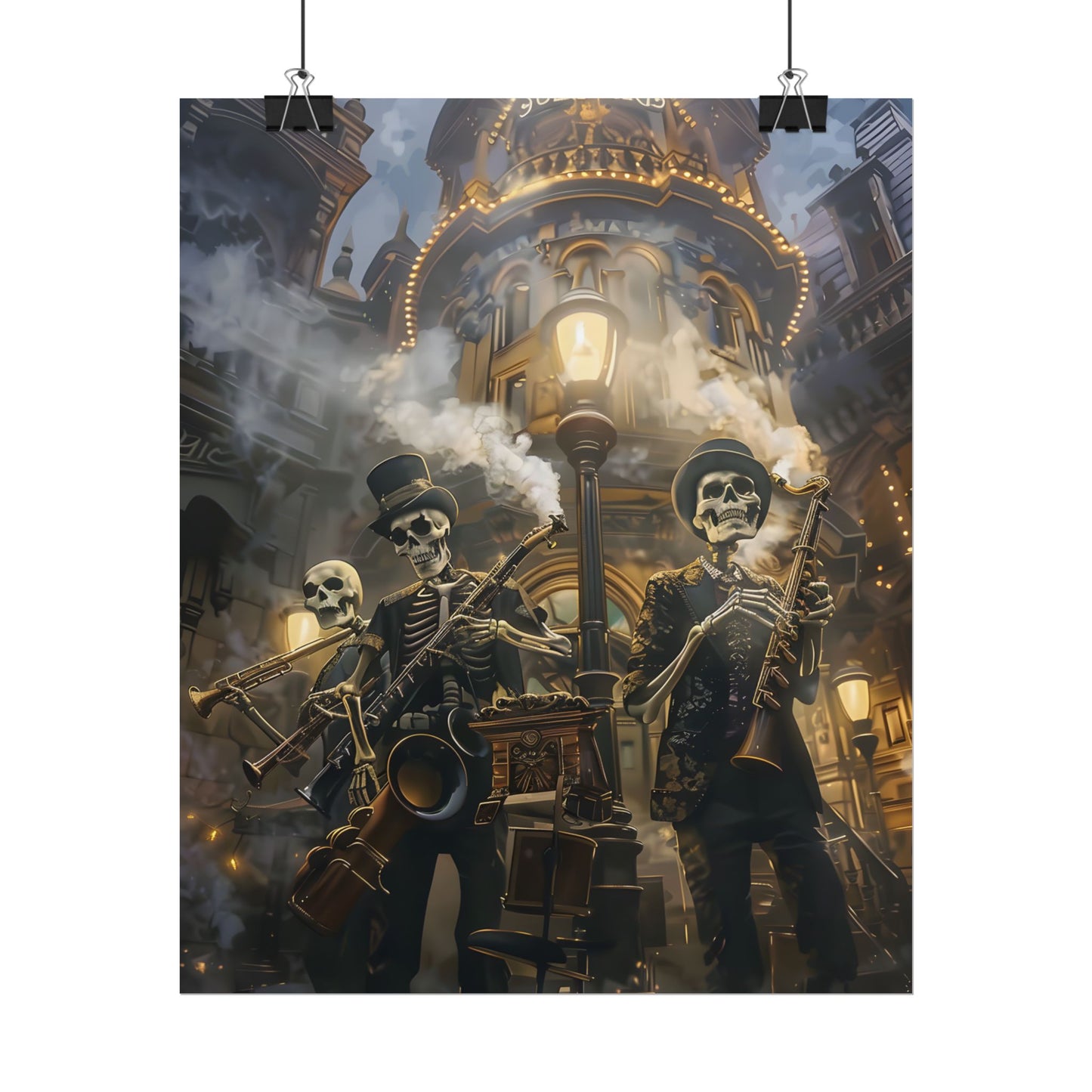 Victorian Skeleton Jazz Band: Nostalgic Lowbrow Art Piece - Poster