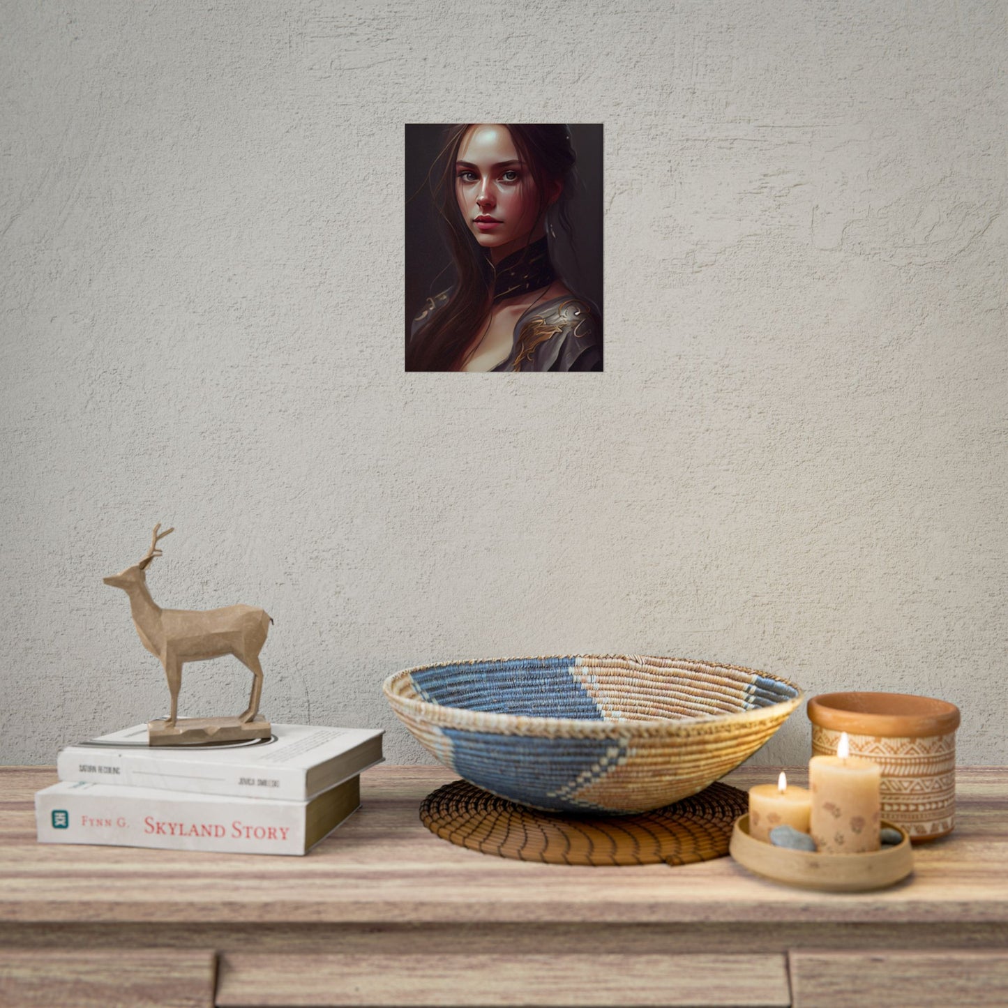 Elegant Indoor Portrait: Brown Hair Beauty - Poster