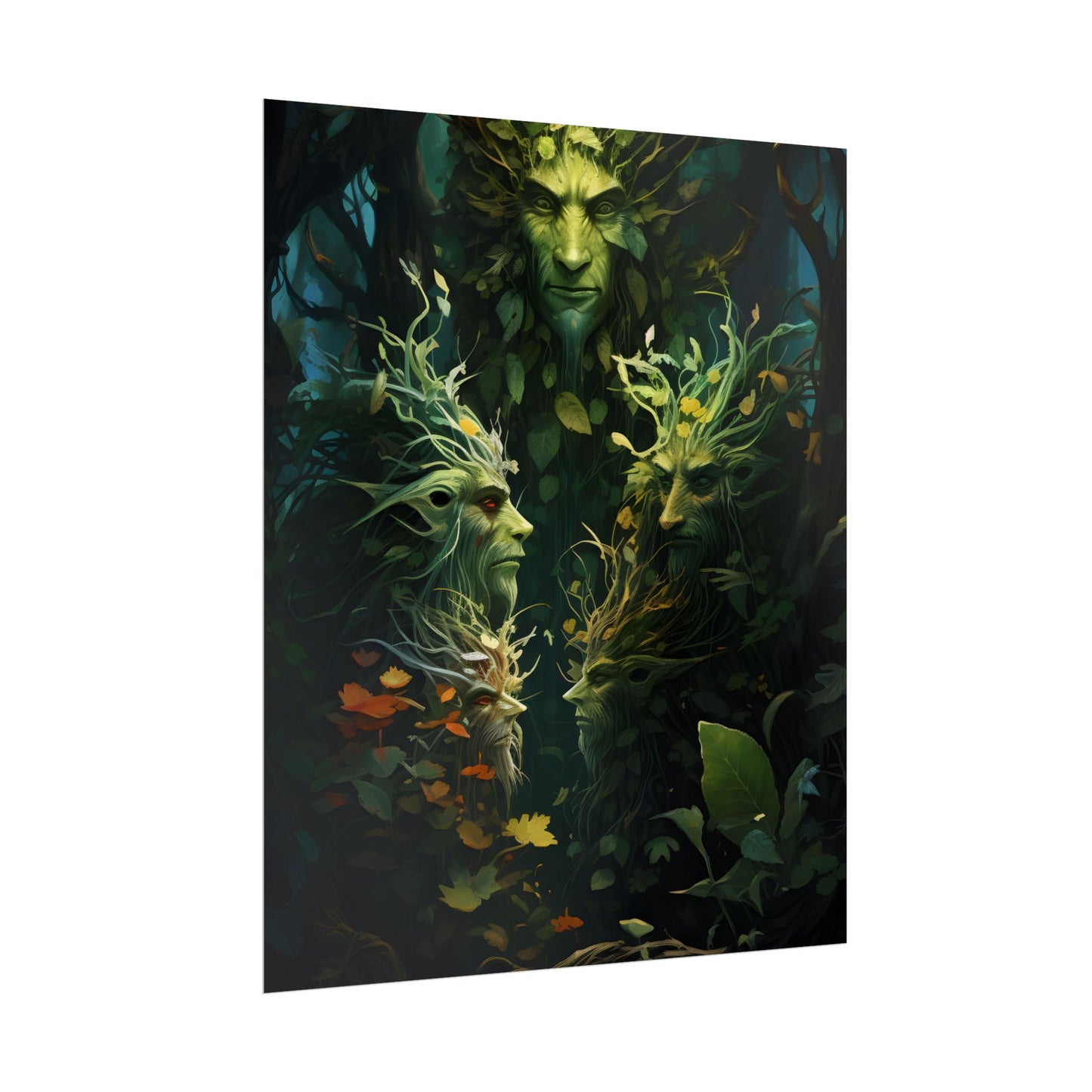 Mystical Forest Guardians: Ancient Tree Spirits in Serene Nature - Poster