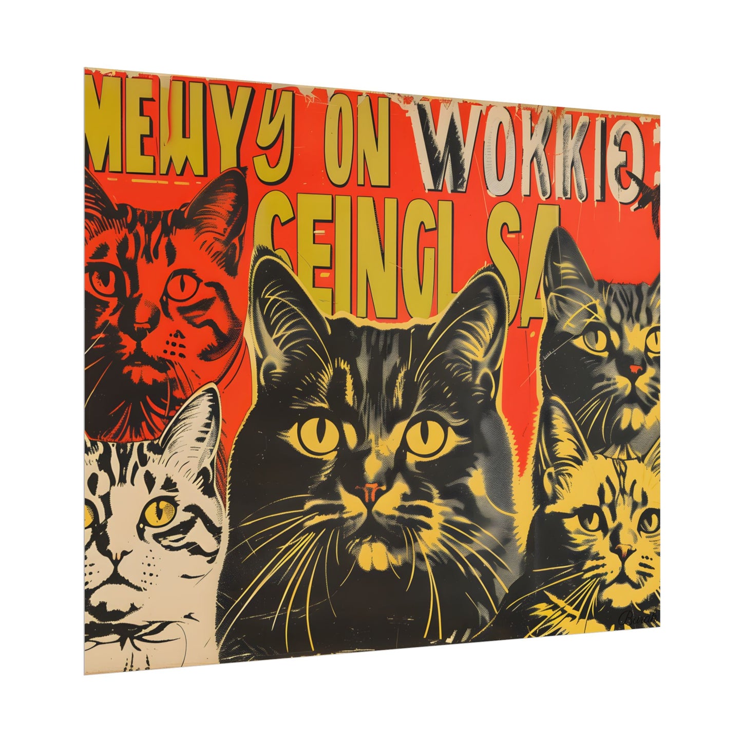 Whisked Away: A Soviet-Inspired Poster Featuring Multiple Feline Friends - Poster