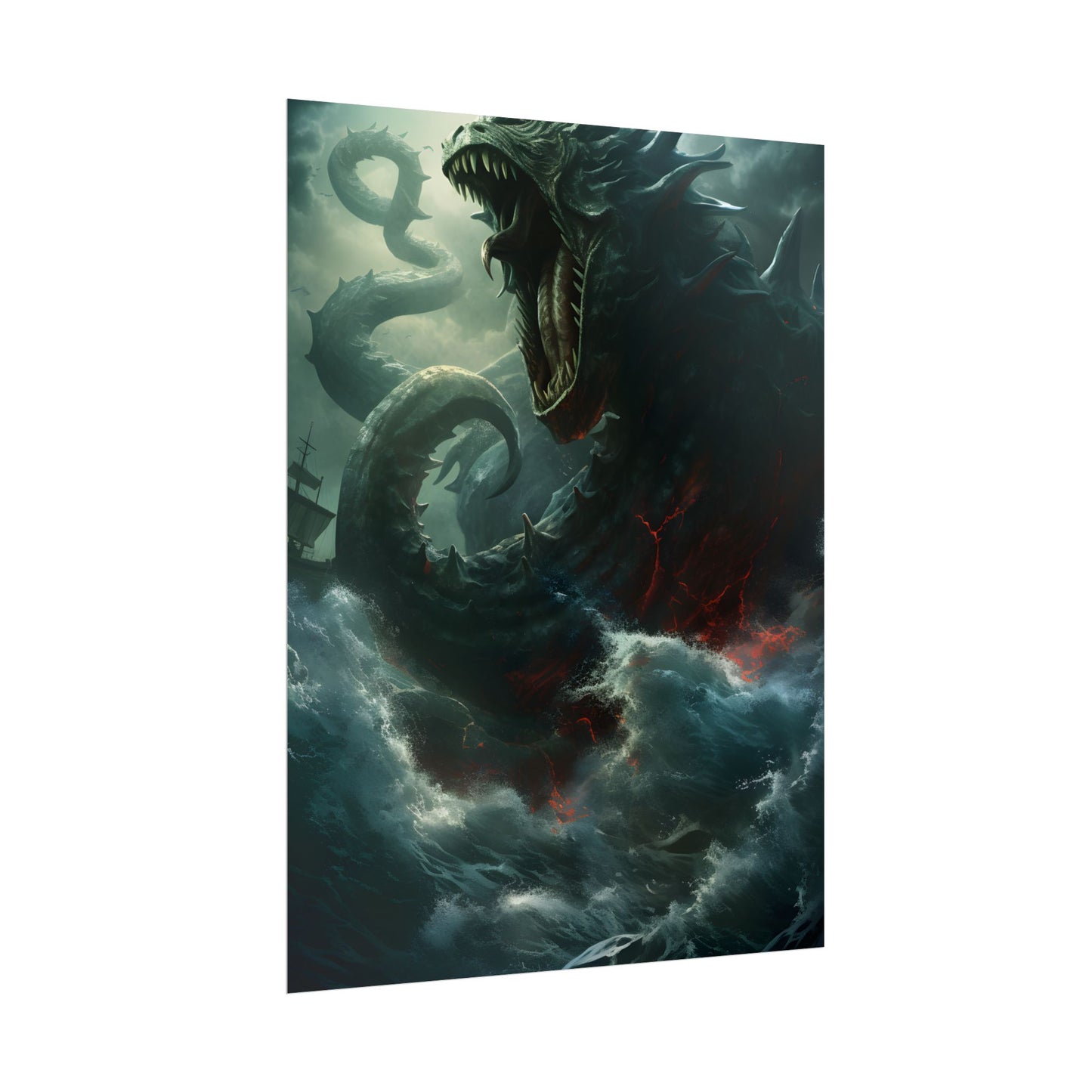 Ancient Sea Monster: Mythical Serpentine Digital Illustration - Poster