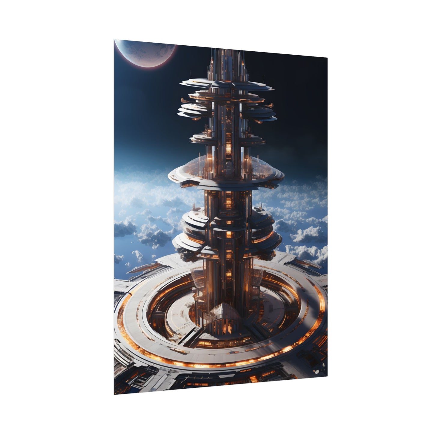 Aetherial Space Station: Industrial Haven with Habitation Windows - Poster