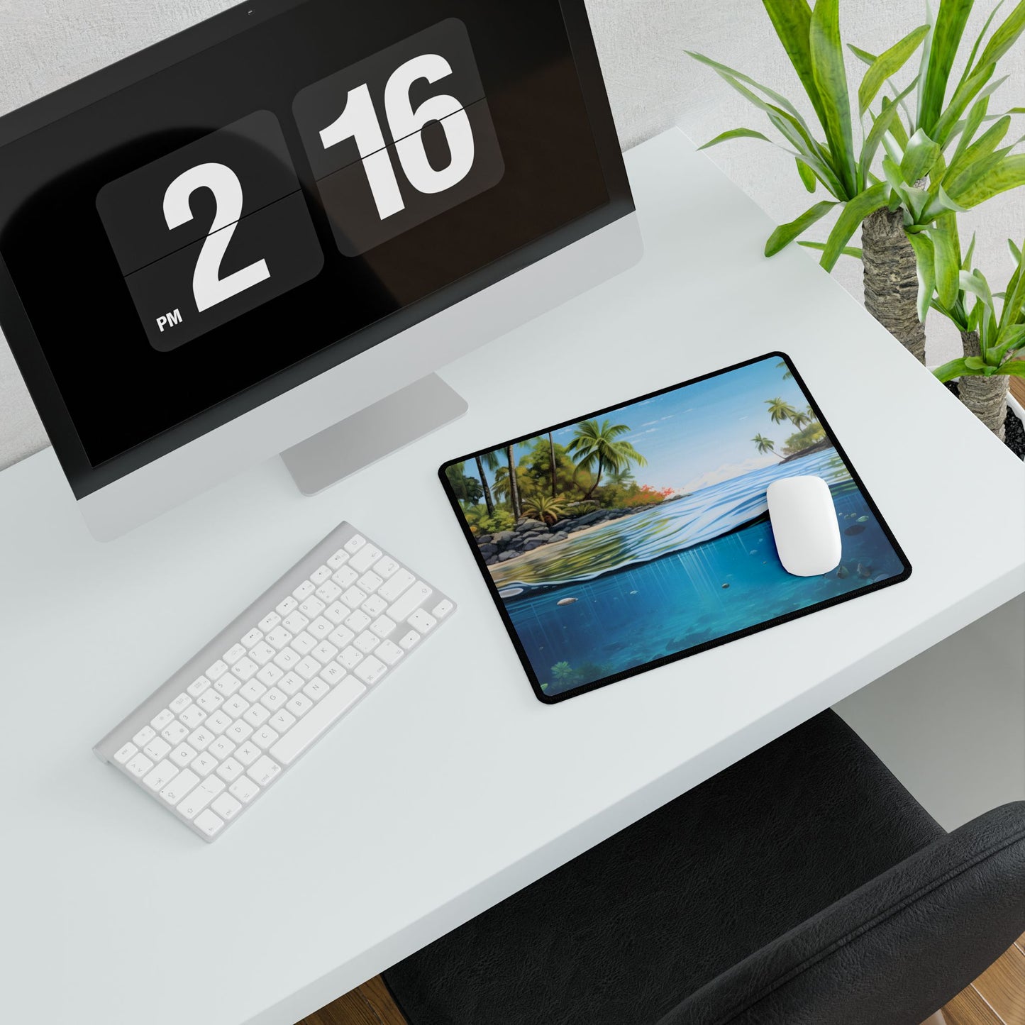 Tropical Island Tranquility: Serene Beach Scene Art - Desk Mat