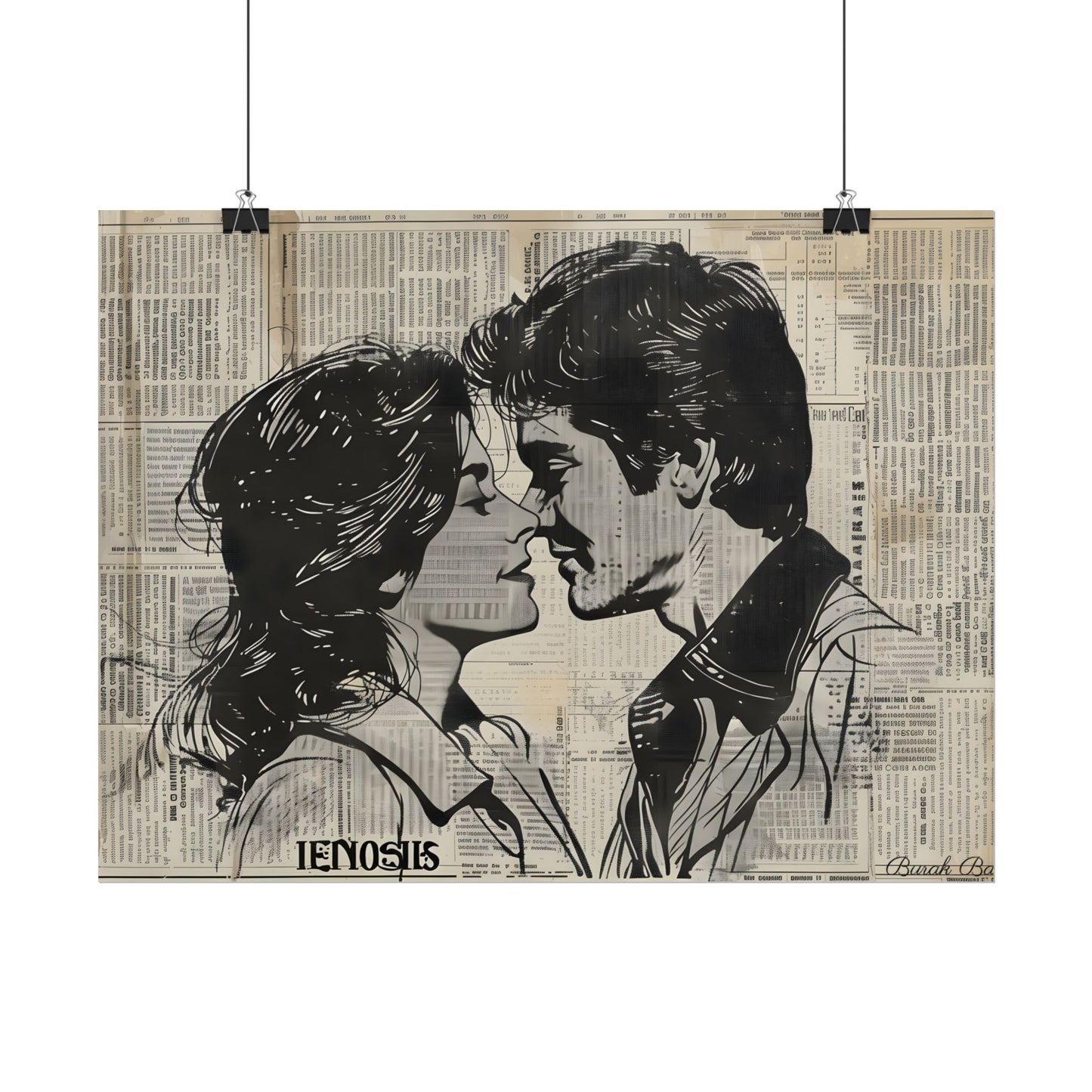 Vintage Romance Couples: Timeless Newsprint Art - Poster