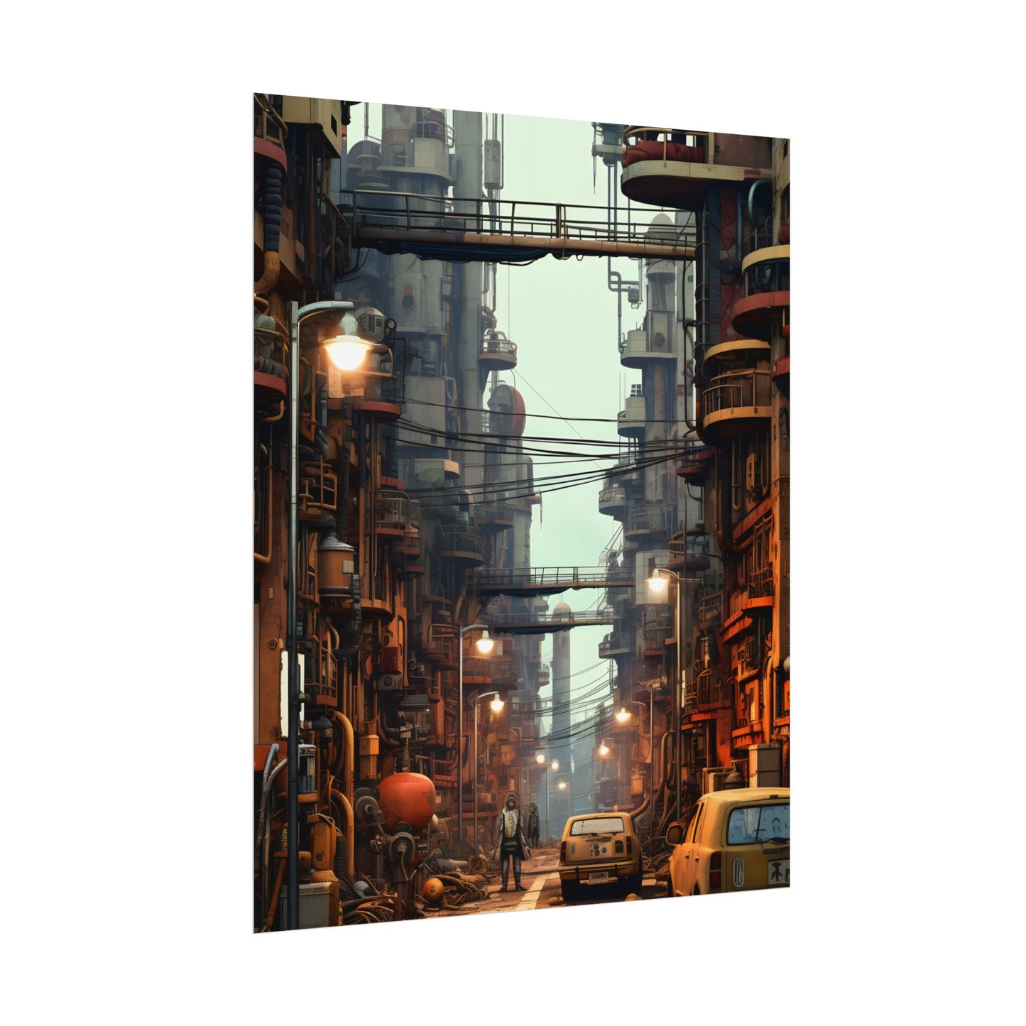 Post-Apocalyptic Steampunk Cityscape: Grim Industrial Landscape Art - Poster