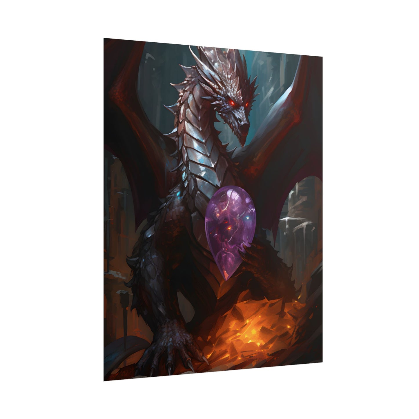 Ancient Fantasy Dragon Guarding Lair: Mythical Artwork - Poster
