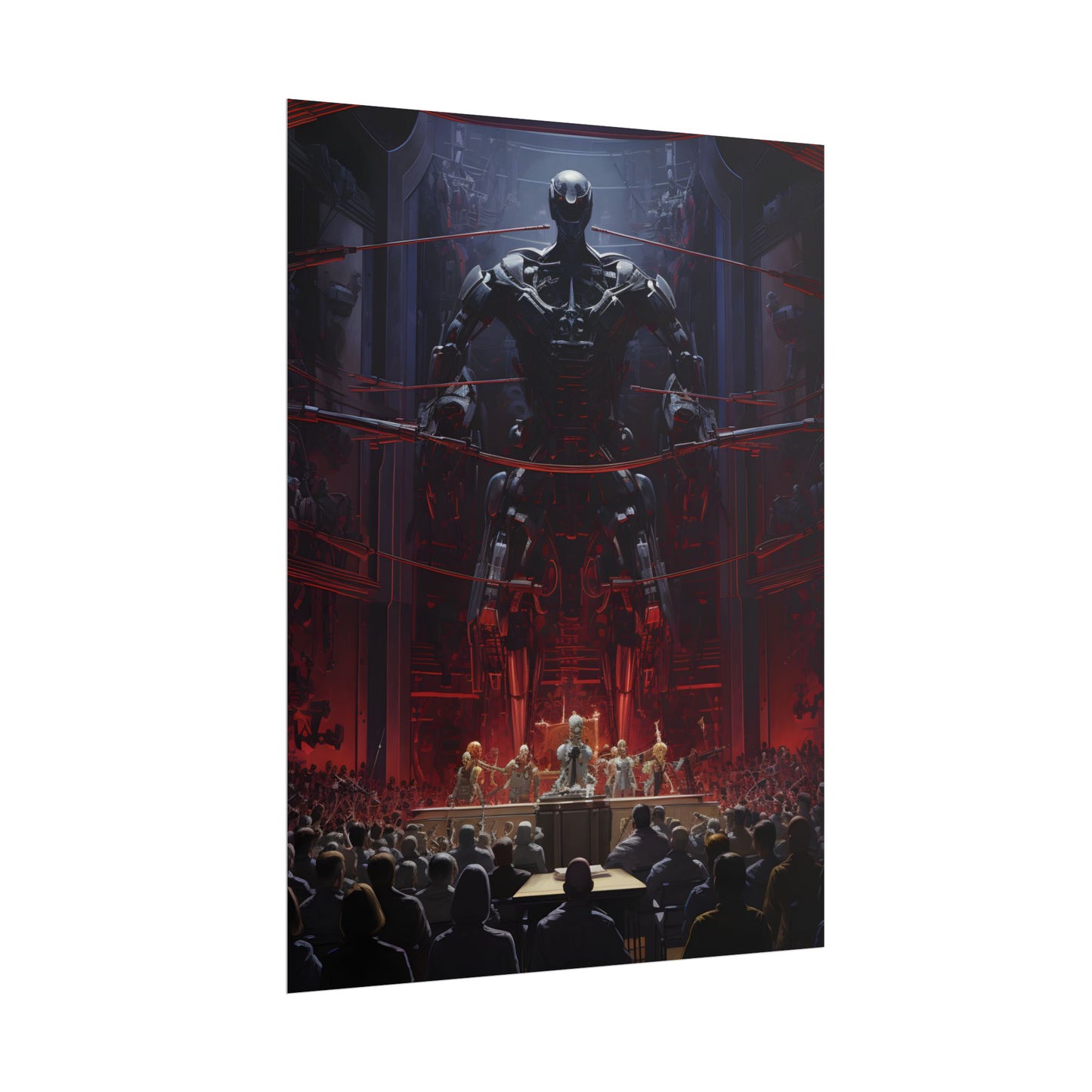 Robot Orchestra: Modern Concert Hall Scene Art - Poster
