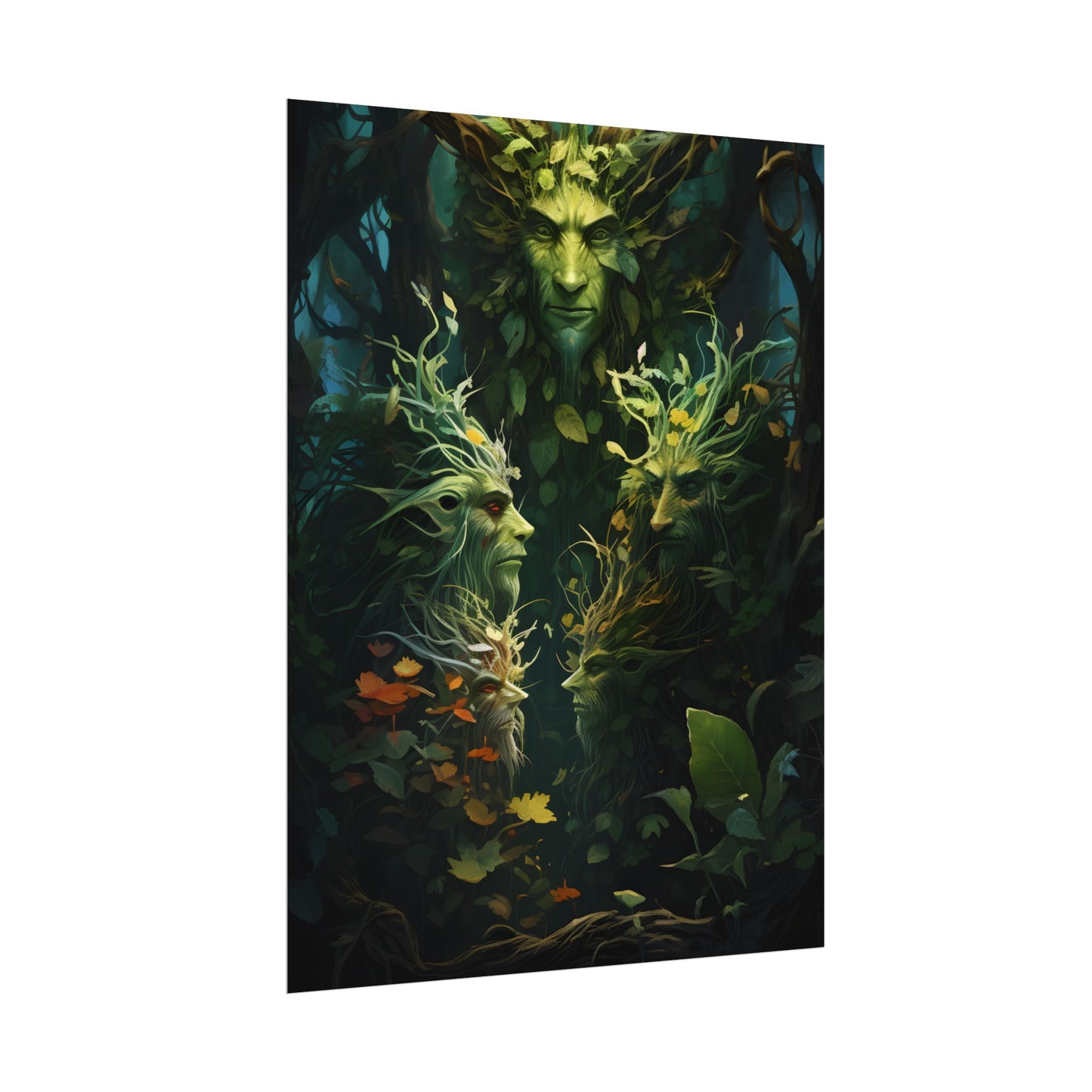 Mystical Forest Guardians: Ancient Tree Spirits in Serene Nature - Poster