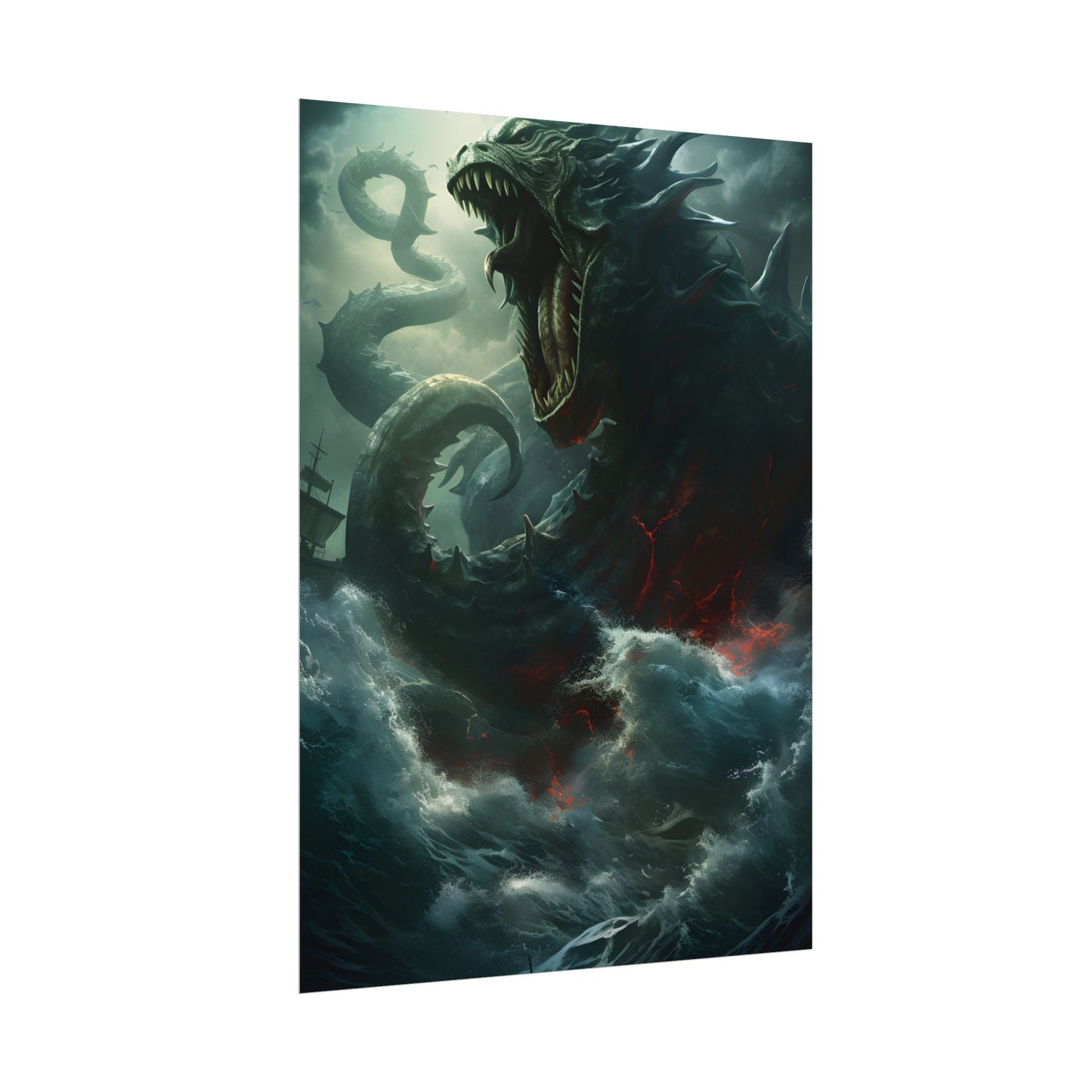 Ancient Sea Monster: Mythical Serpentine Digital Illustration - Poster