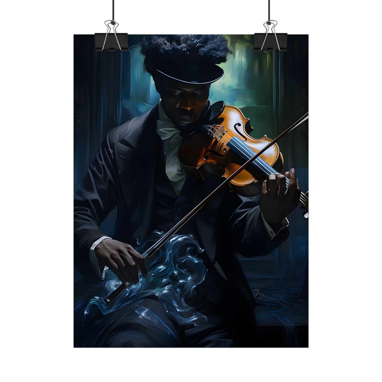 Mysterious Musician in Concentration: Portrait with Violin - Poster