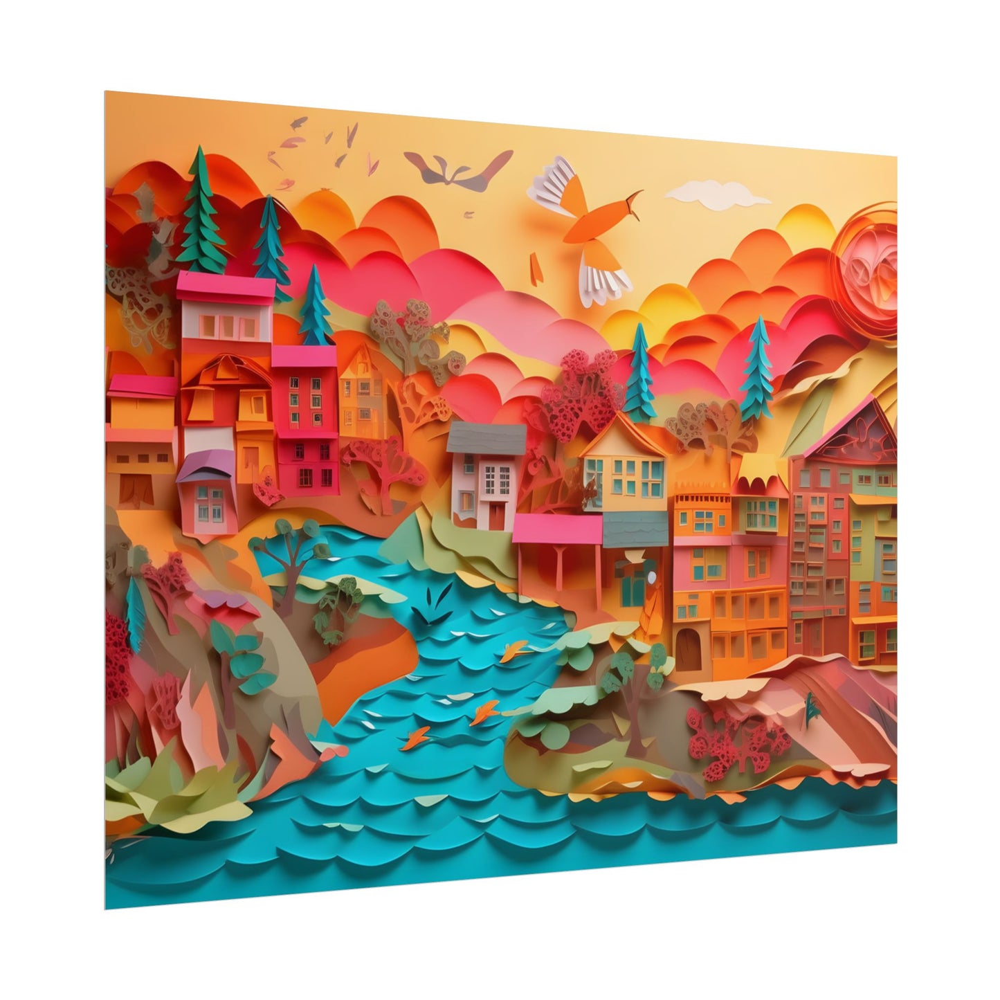 Magical Beach Quill: Vibrant Paper Art of Tropical Paradise - Poster