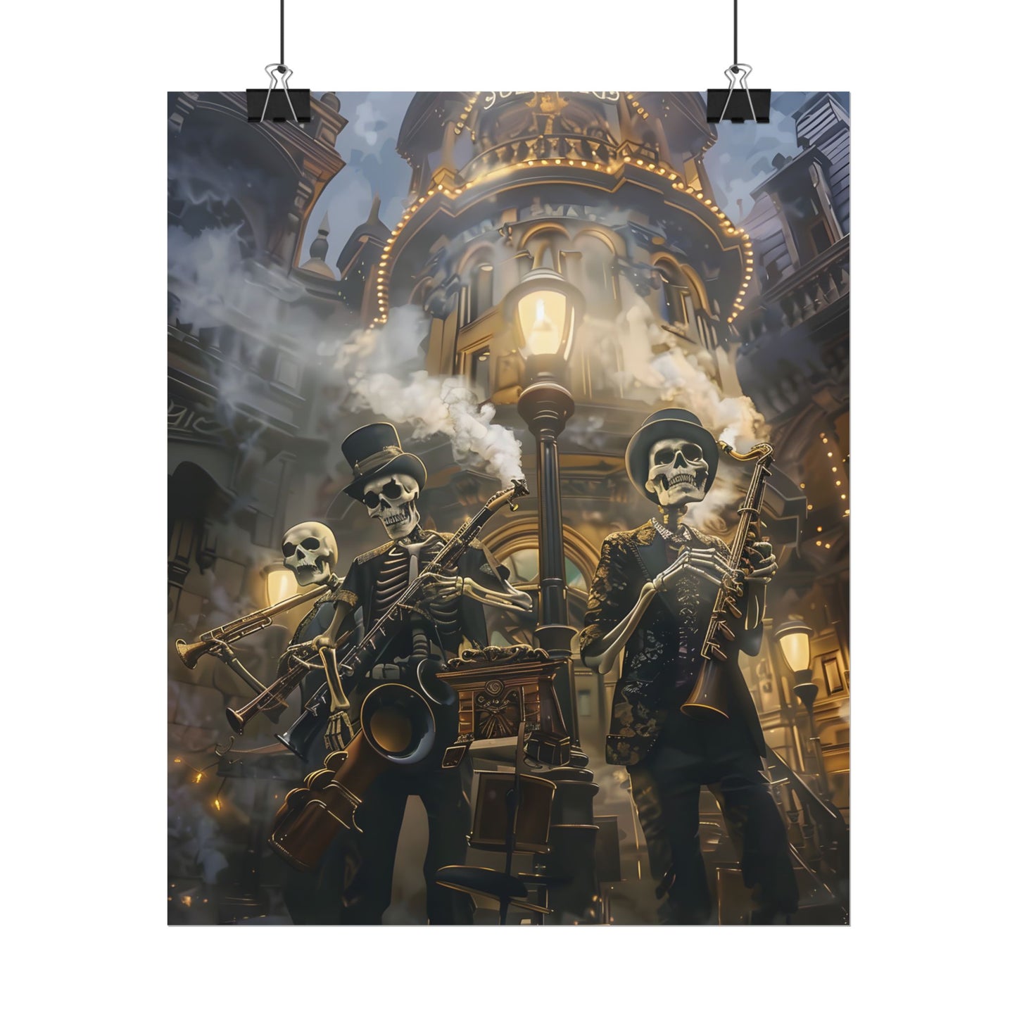 Victorian Skeleton Jazz Band: Nostalgic Lowbrow Art Piece - Poster